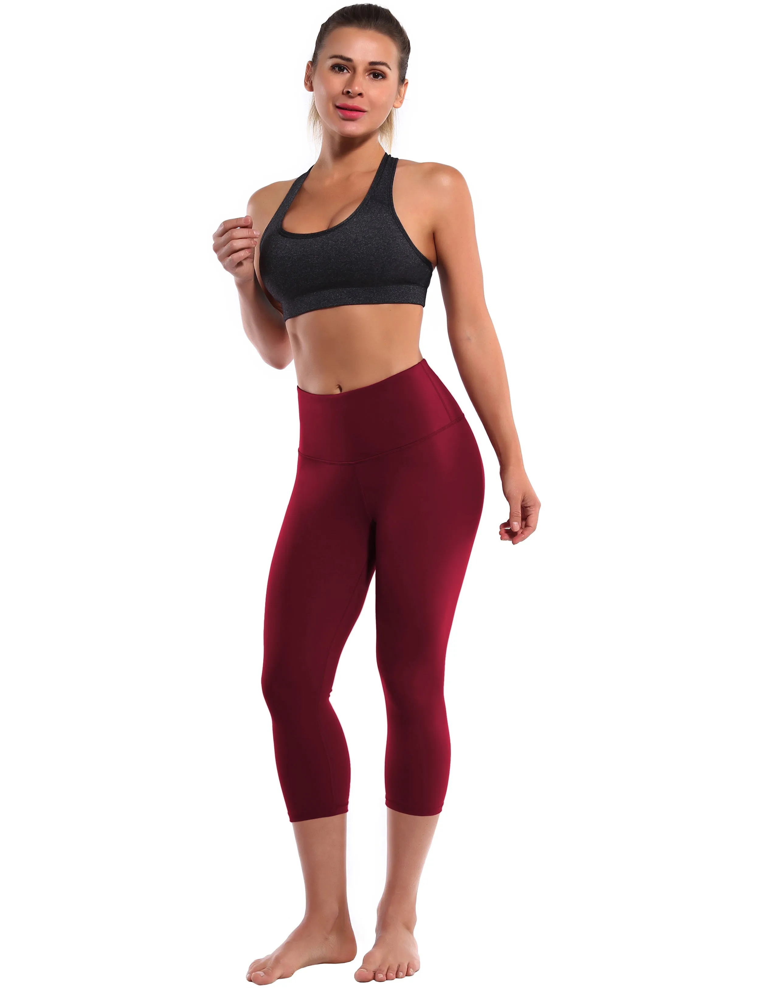 19" High Waist Crop Tight Capris cherryred_yoga