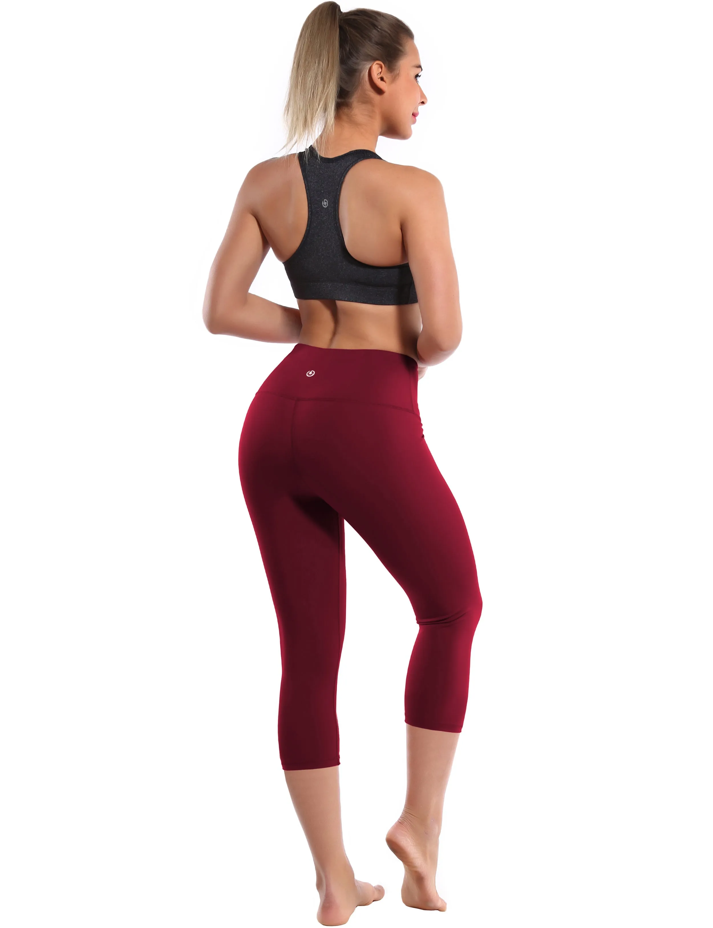 19" High Waist Crop Tight Capris cherryred_yoga