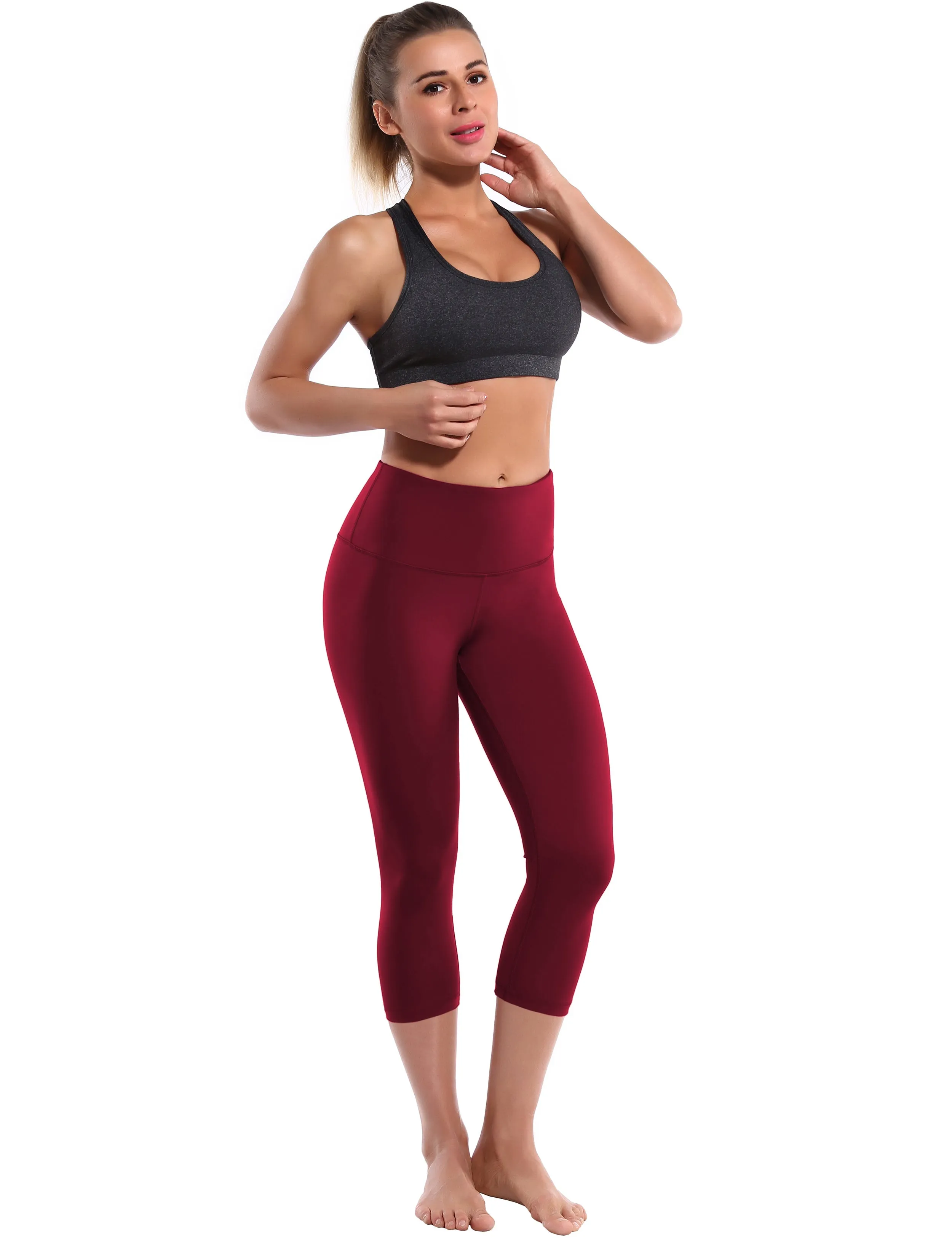 19" High Waist Crop Tight Capris cherryred_yoga