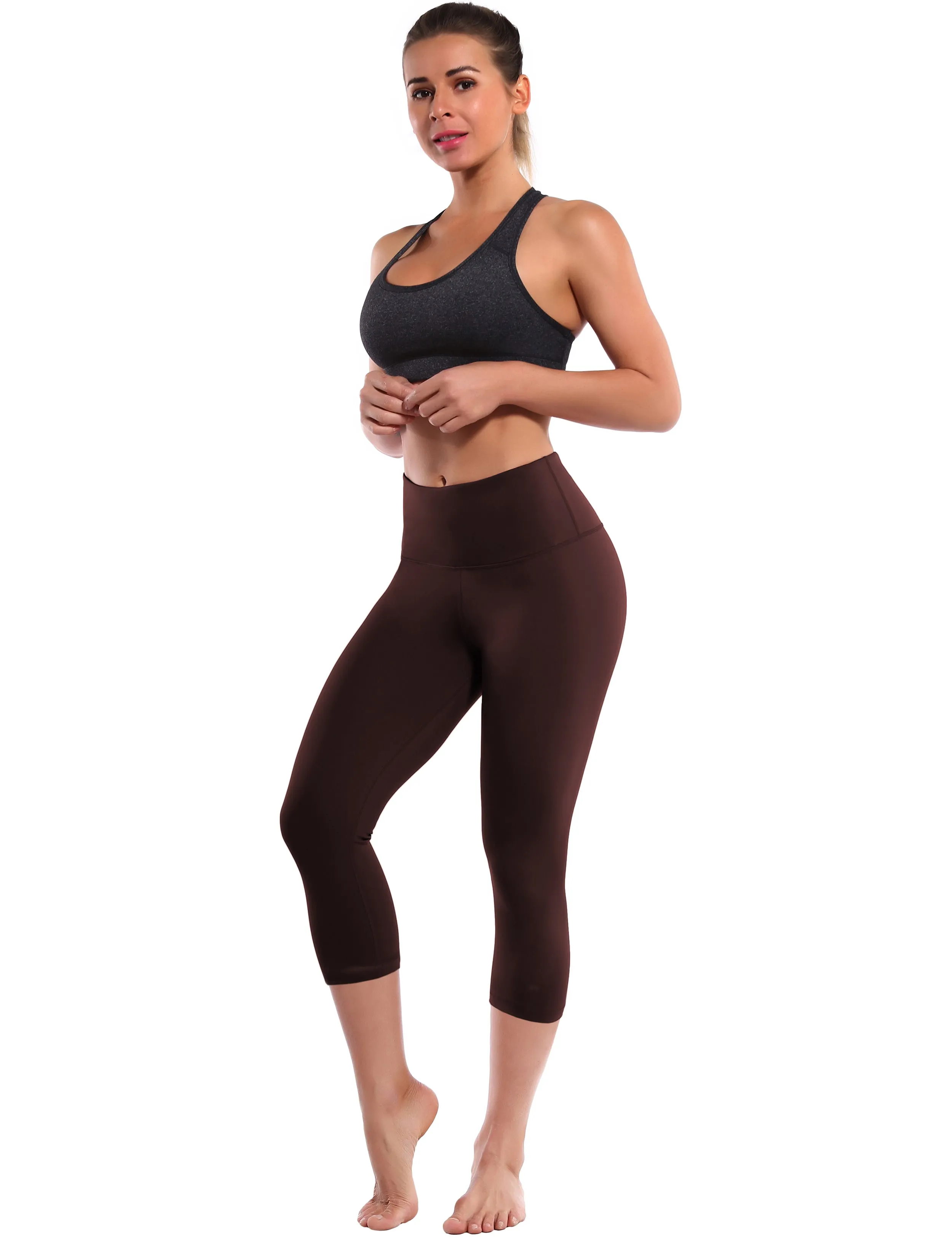 19" High Waist Crop Tight Capris mahoganymaroon_yoga