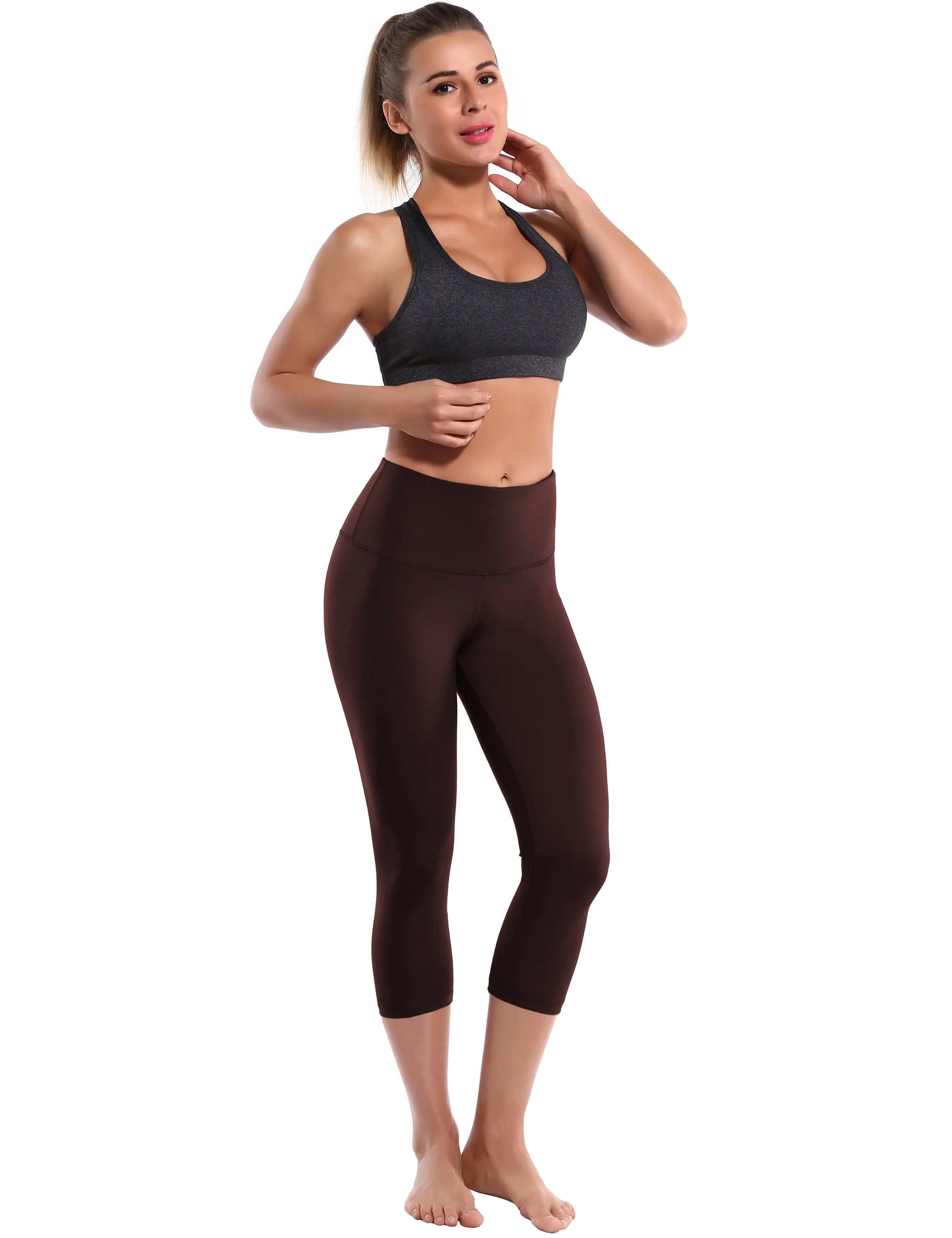 19" High Waist Crop Tight Capris mahoganymaroon_yoga