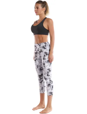 19" High Waist Printed Crop Tight Capris black dandelion_yoga