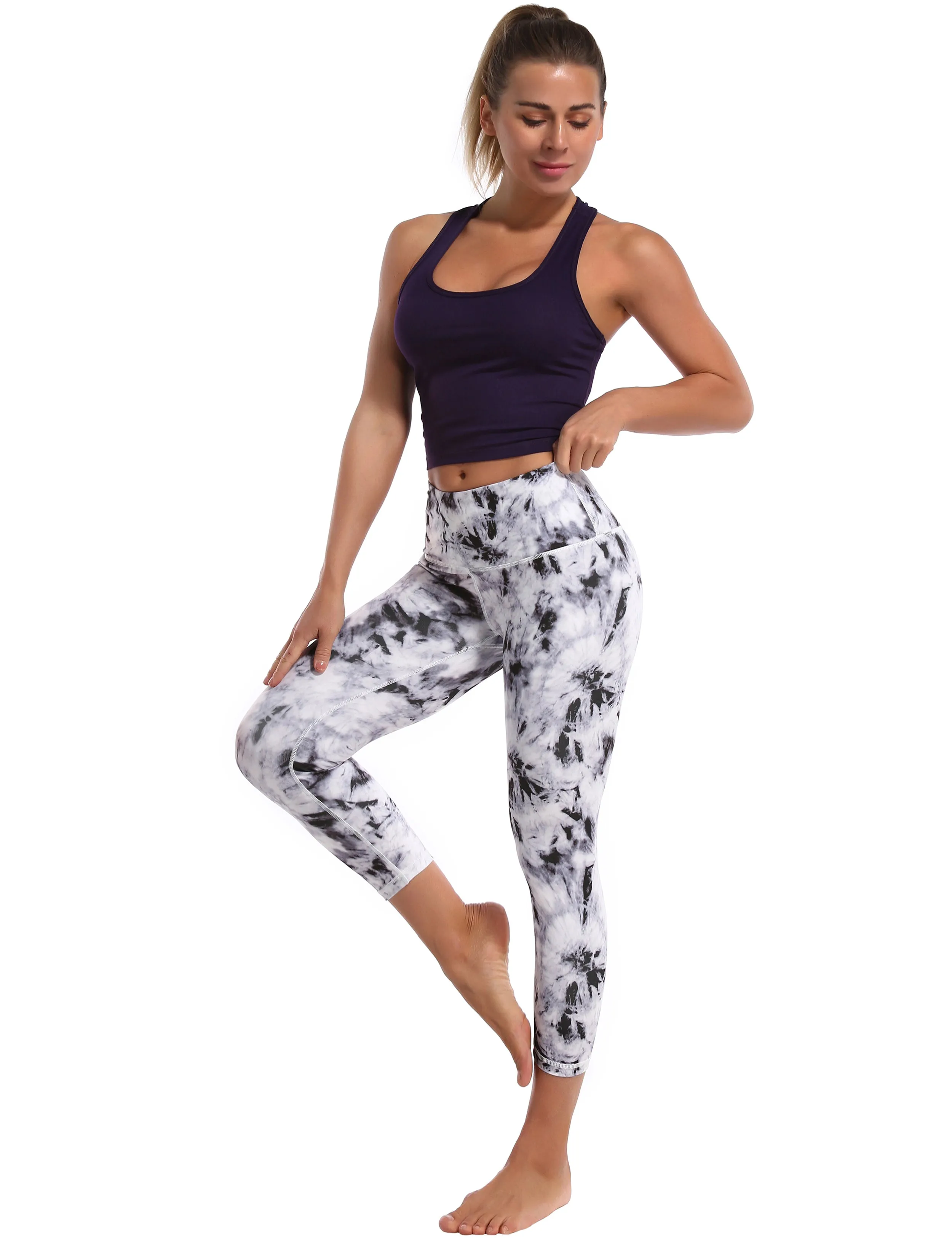 19" High Waist Printed Crop Tight Capris black dandelion_yoga