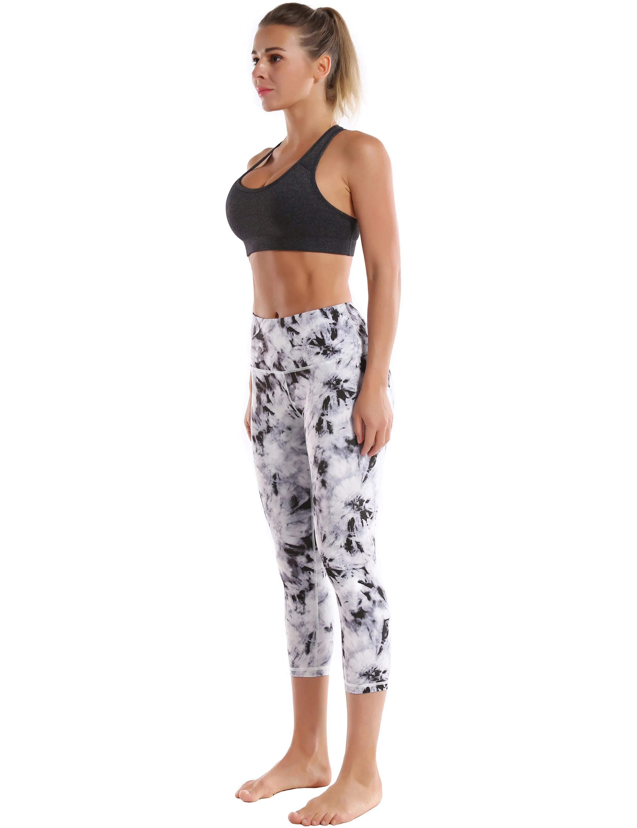 19" High Waist Printed Crop Tight Capris black dandelion_yoga