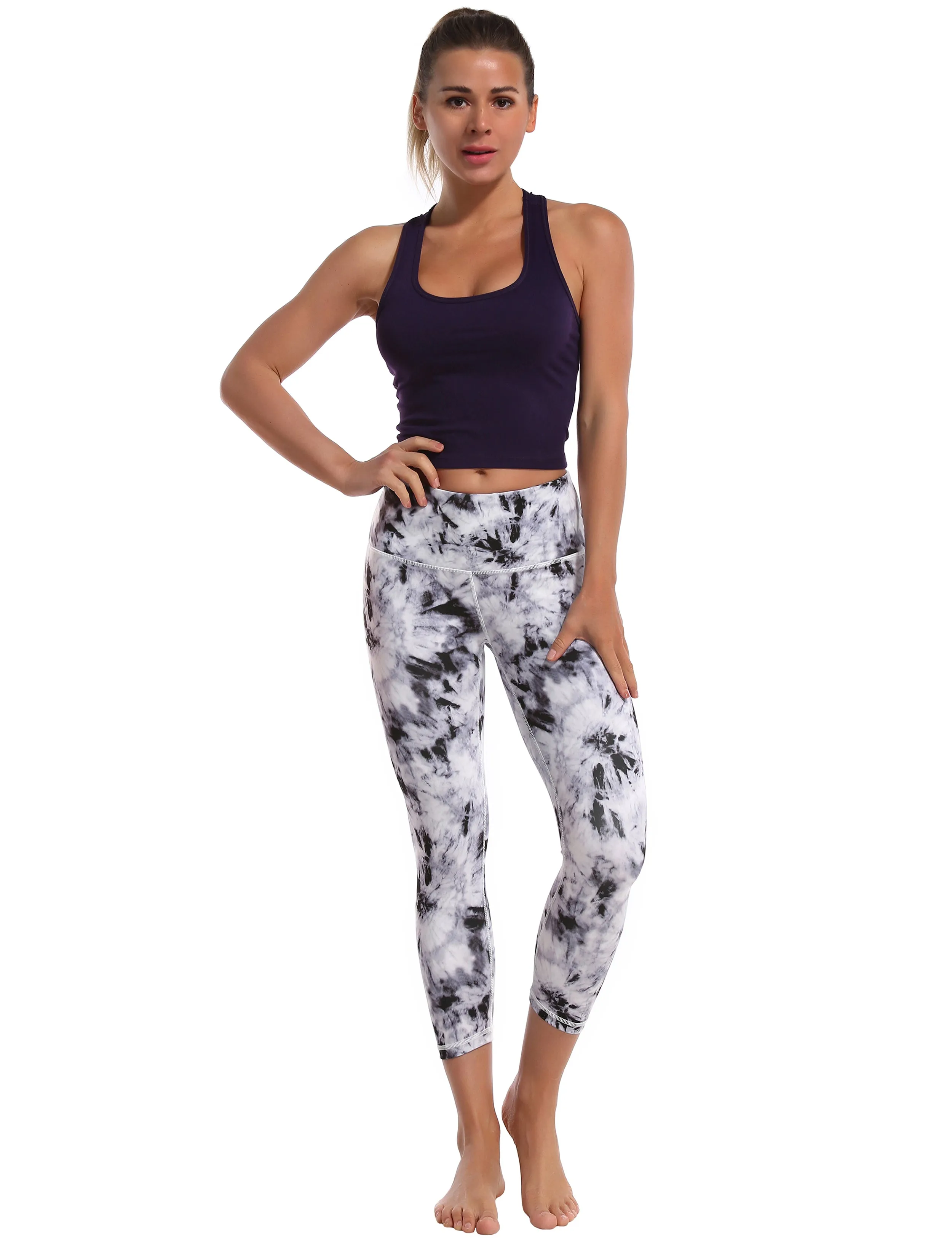 19" High Waist Printed Crop Tight Capris black dandelion_yoga