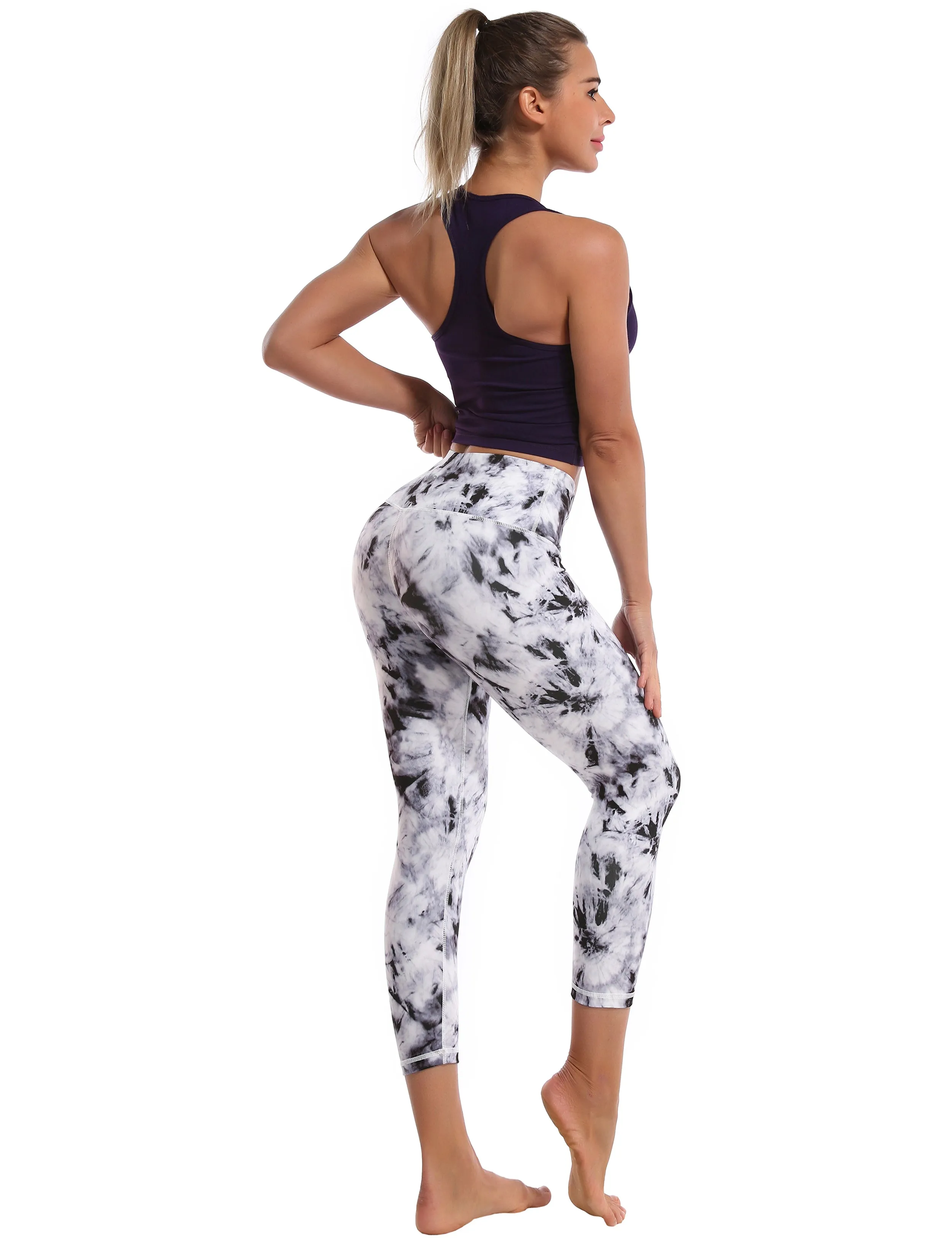 19" High Waist Printed Crop Tight Capris black dandelion_yoga