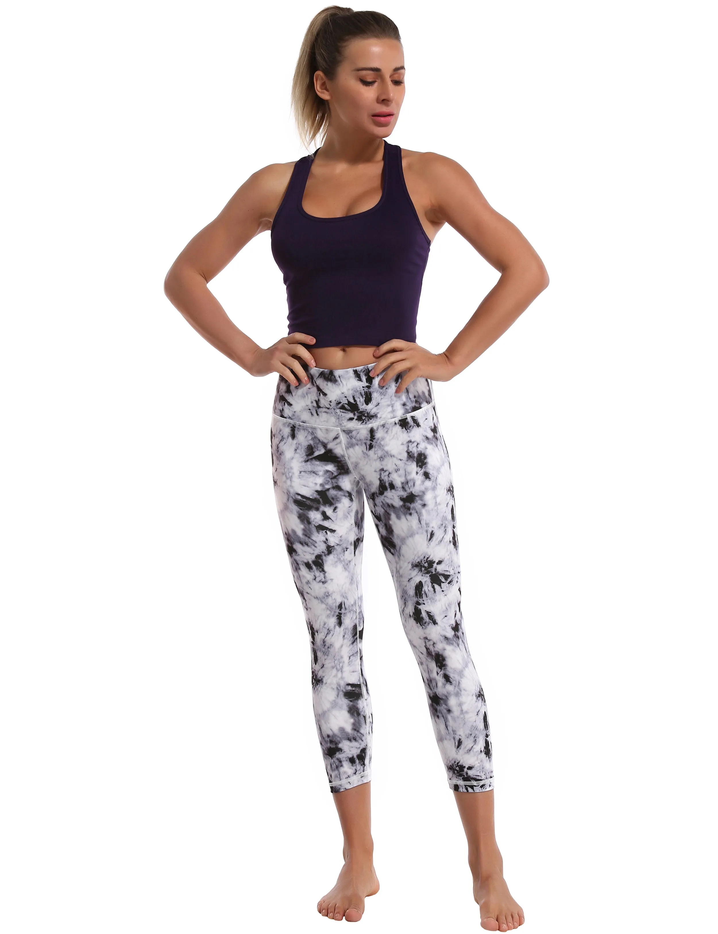 19" High Waist Printed Crop Tight Capris black dandelion_yoga