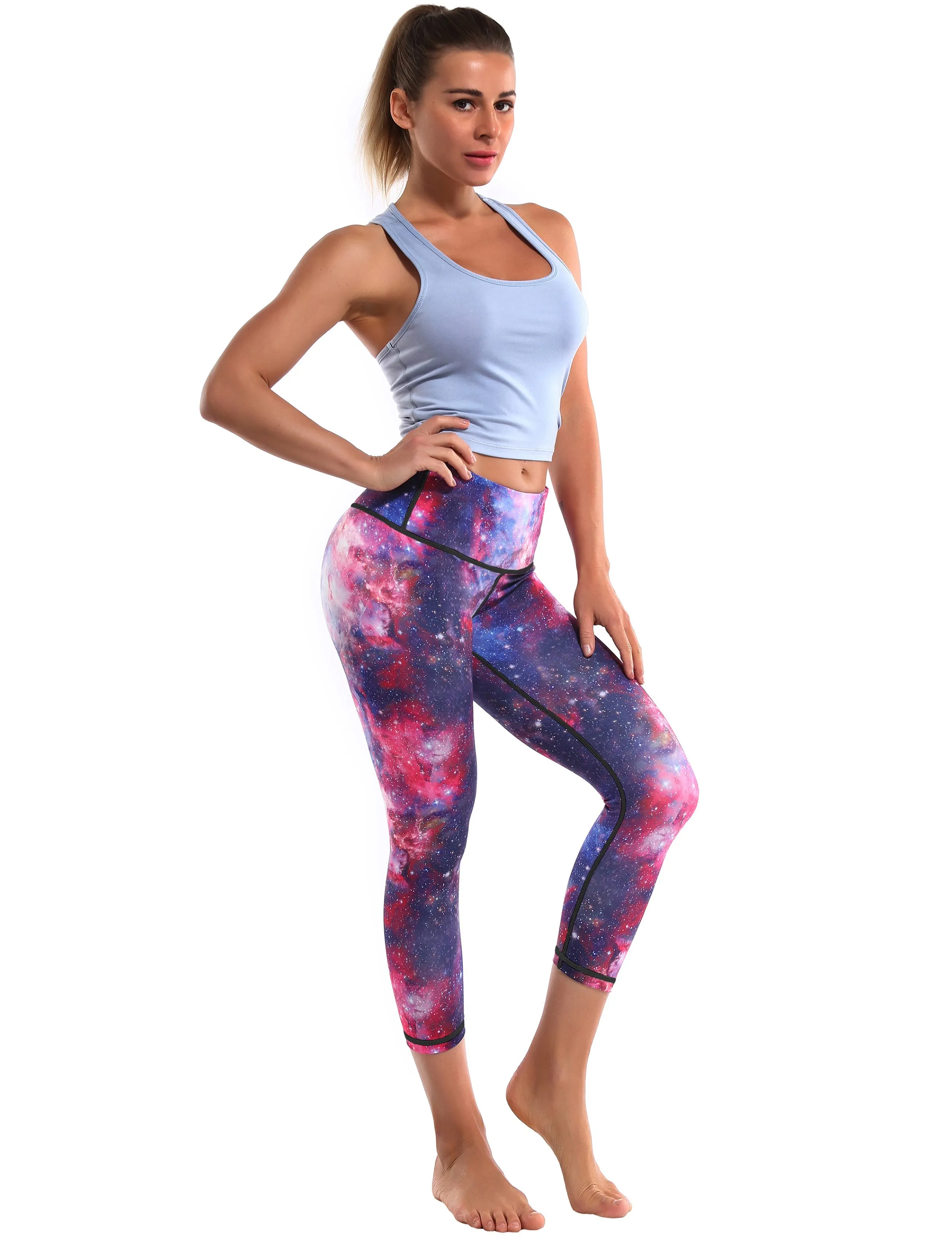 19" High Waist Printed  Crop Tight Capris galaxy_yoga