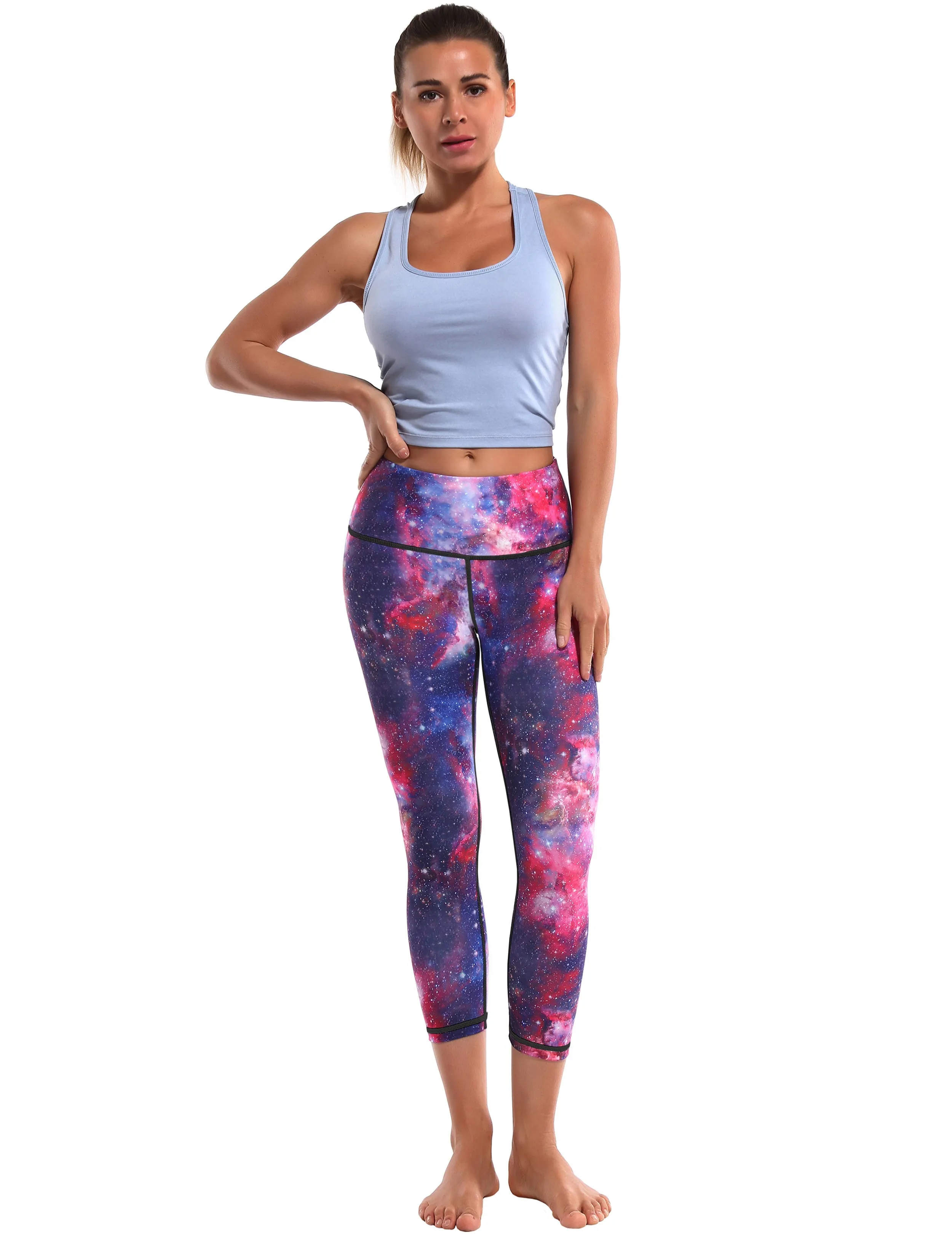 19" High Waist Printed  Crop Tight Capris galaxy_yoga