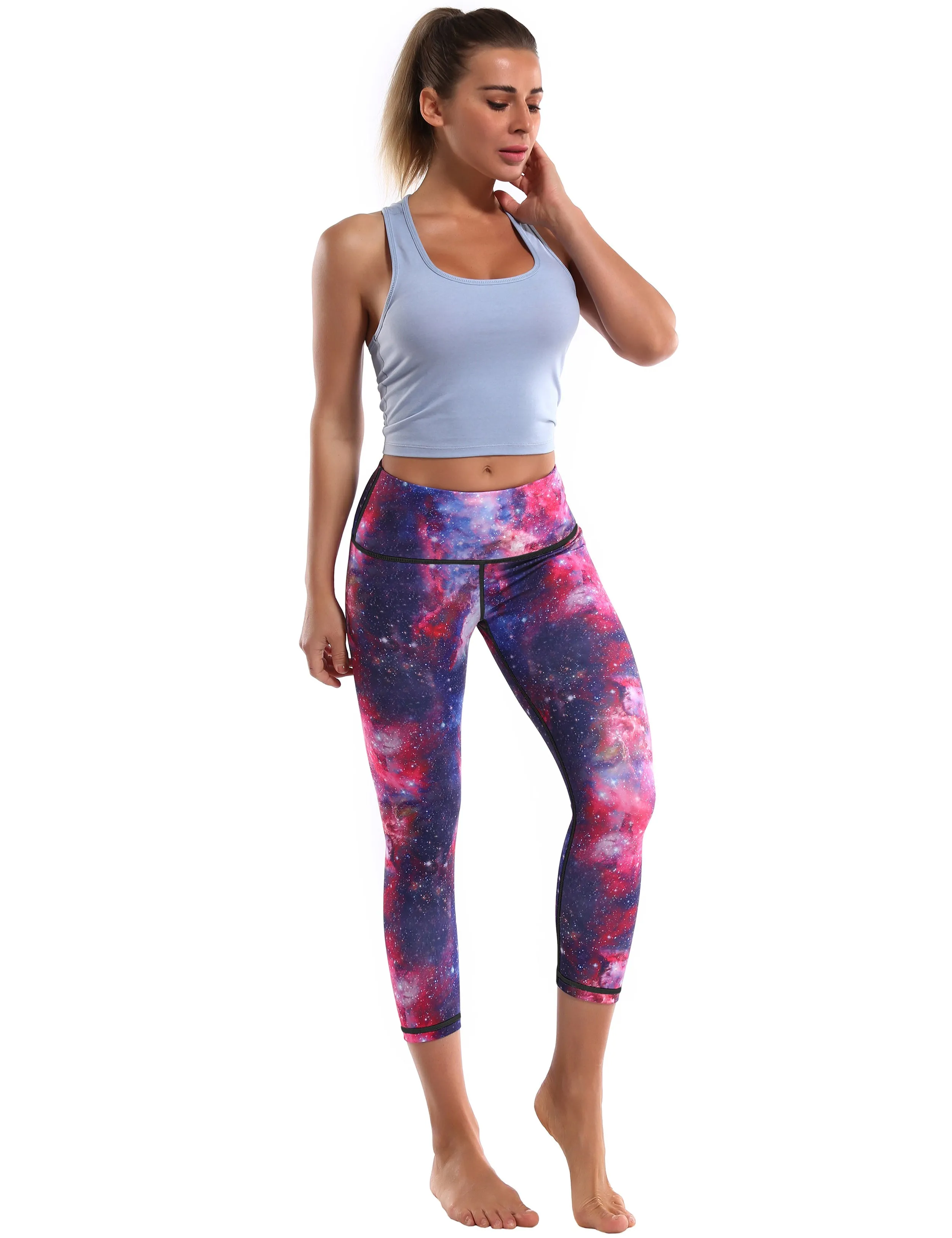 19" High Waist Printed  Crop Tight Capris galaxy_yoga