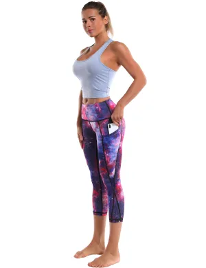 19" High Waist Printed Side Pockets Capris galaxy_yoga
