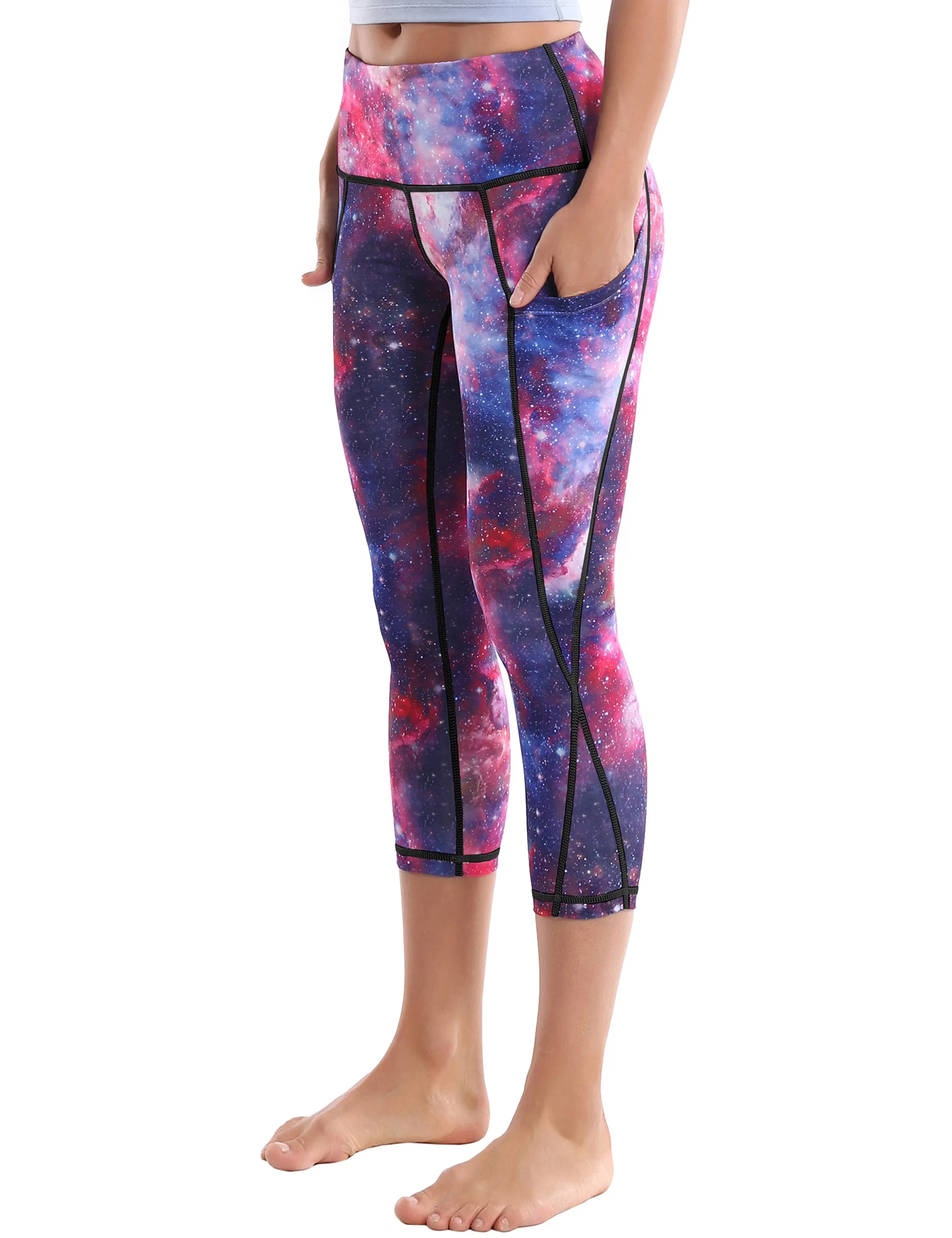 19" High Waist Printed Side Pockets Capris galaxy_yoga