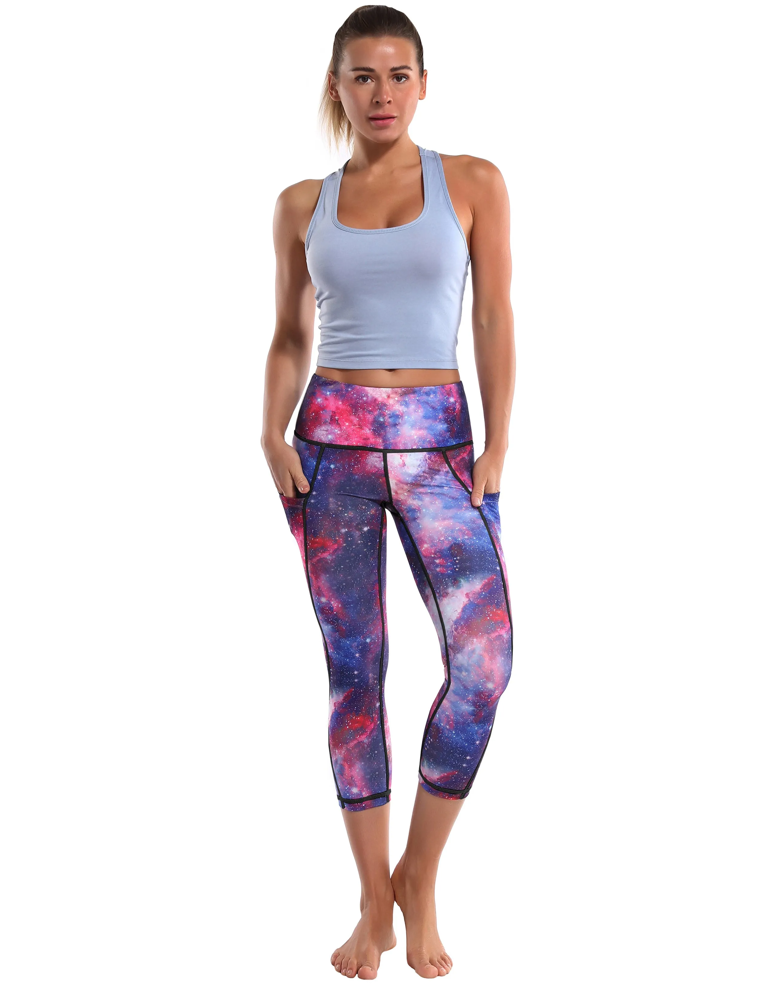 19" High Waist Printed Side Pockets Capris galaxy_yoga