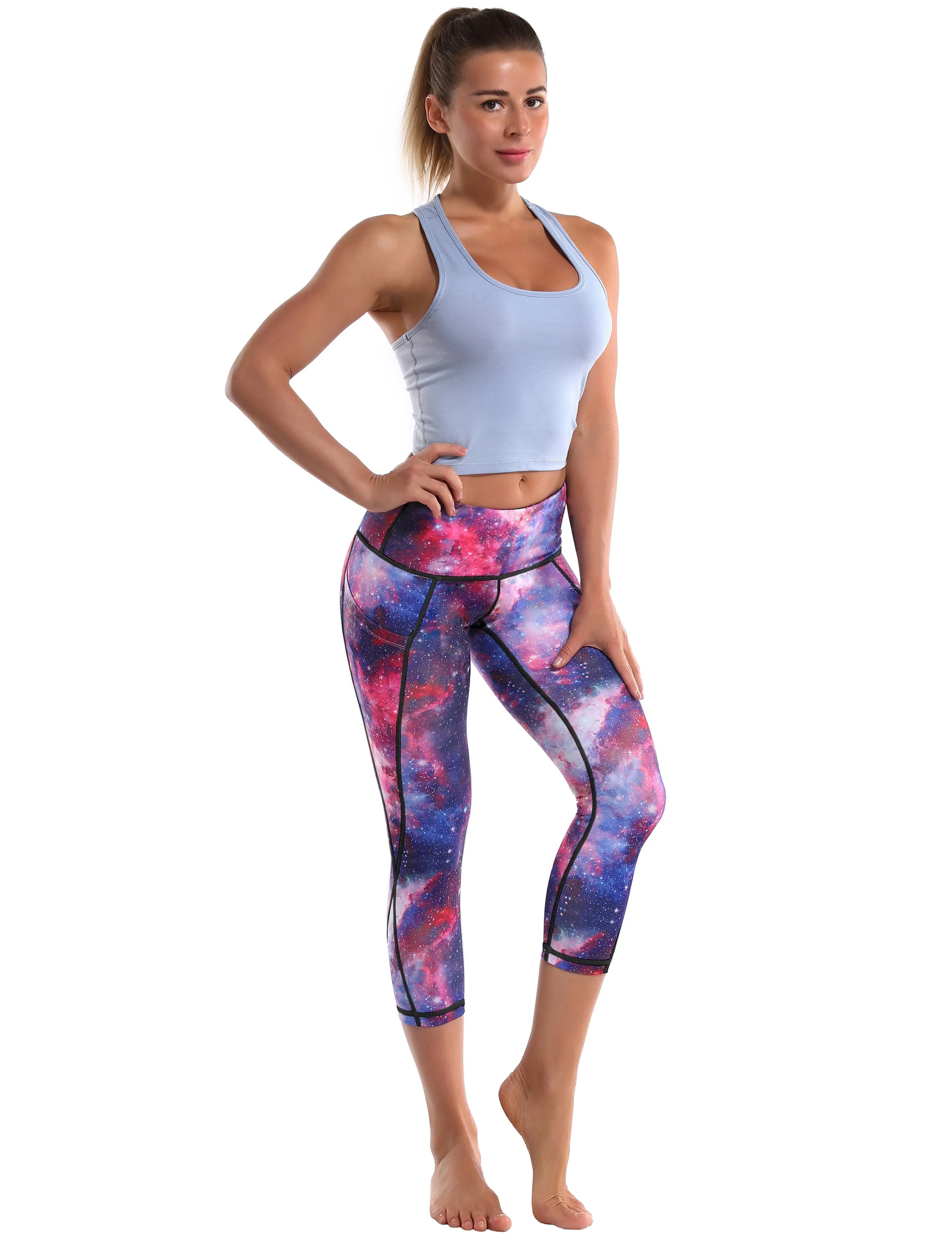 19" High Waist Printed Side Pockets Capris galaxy_yoga