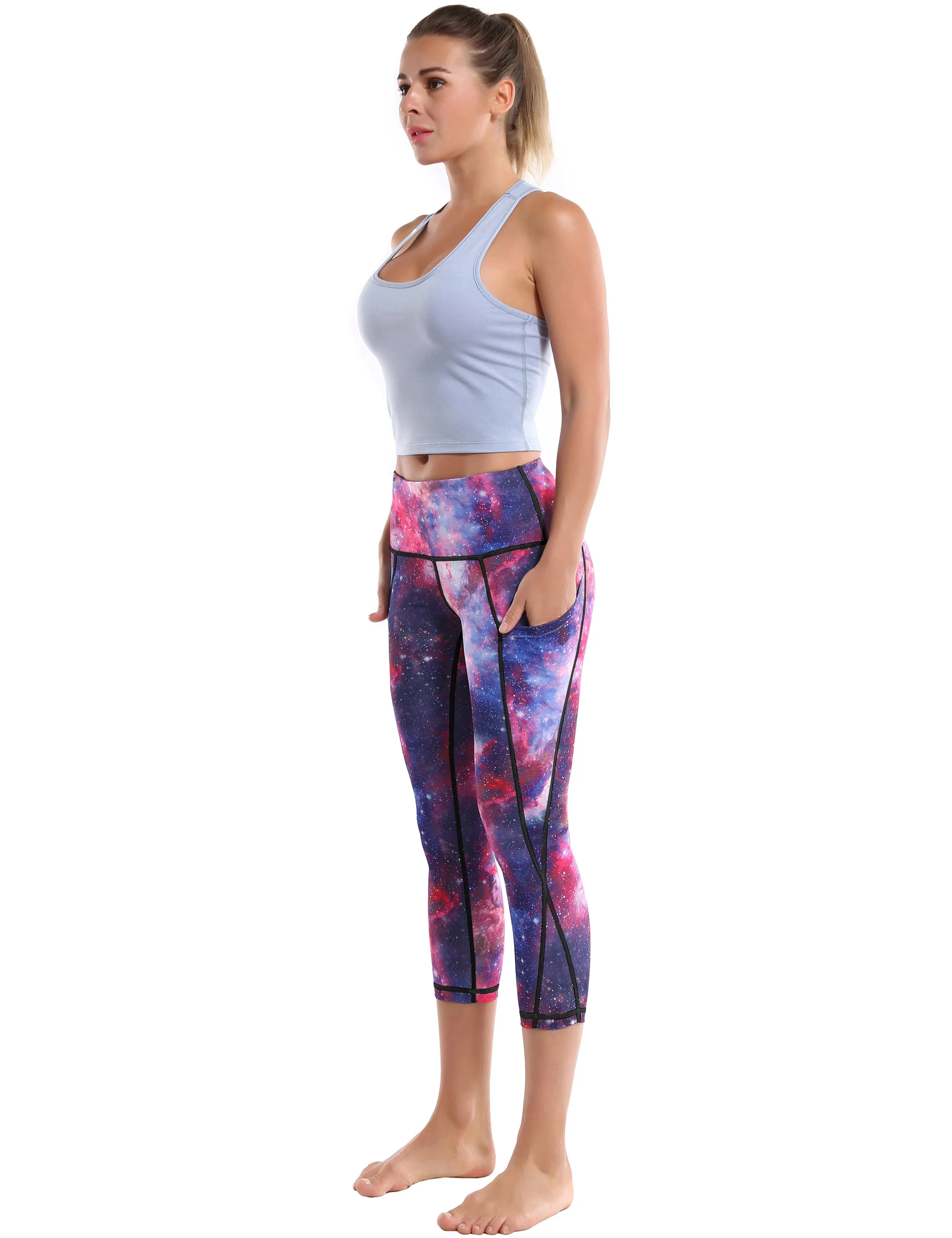 19" High Waist Printed Side Pockets Capris galaxy_yoga