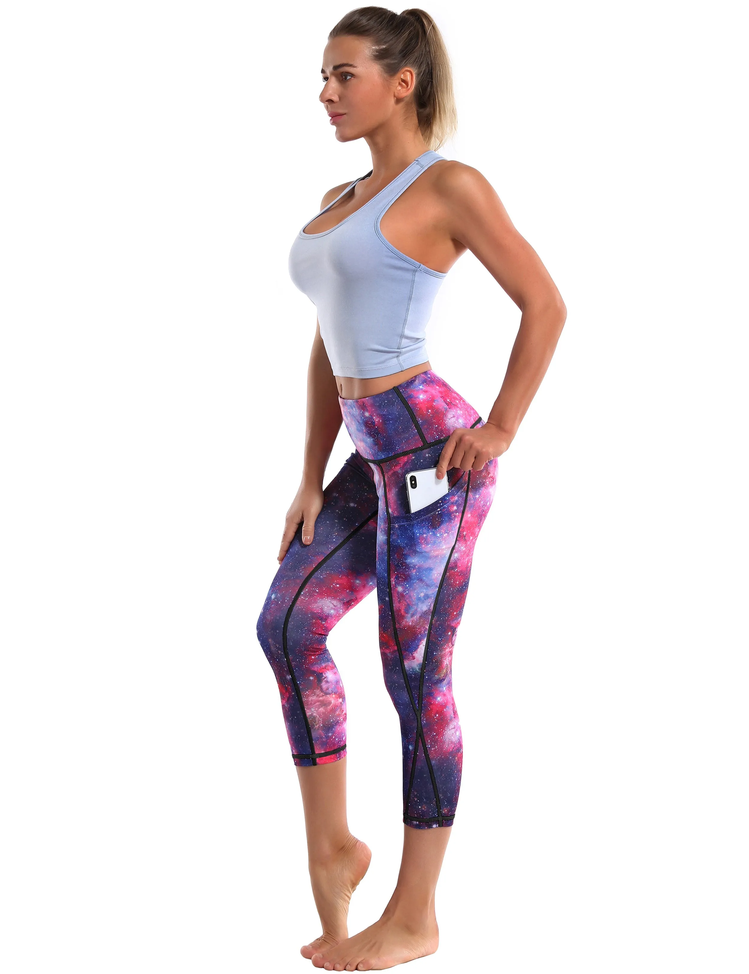 19" High Waist Printed Side Pockets Capris galaxy_yoga
