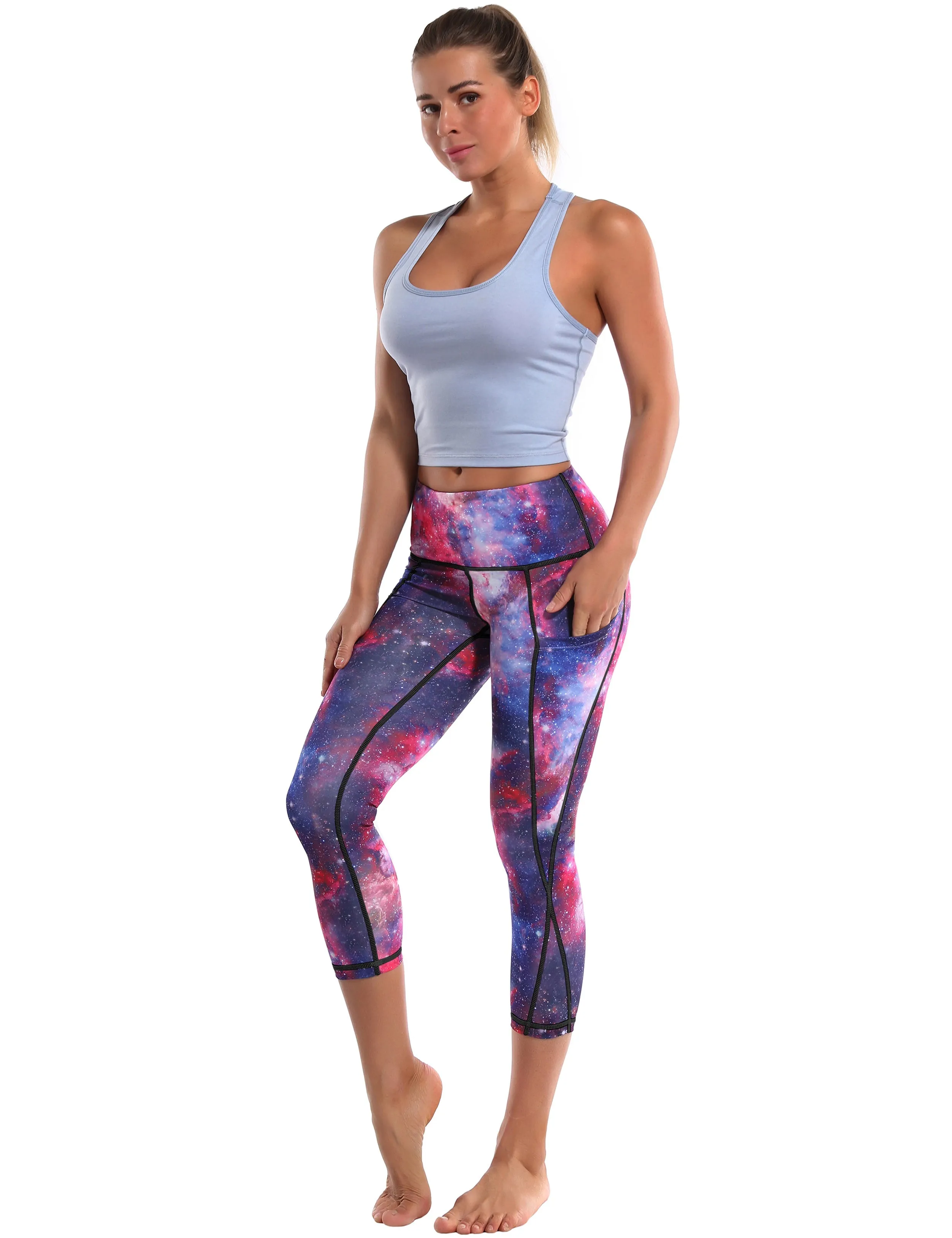 19" High Waist Printed Side Pockets Capris galaxy_yoga