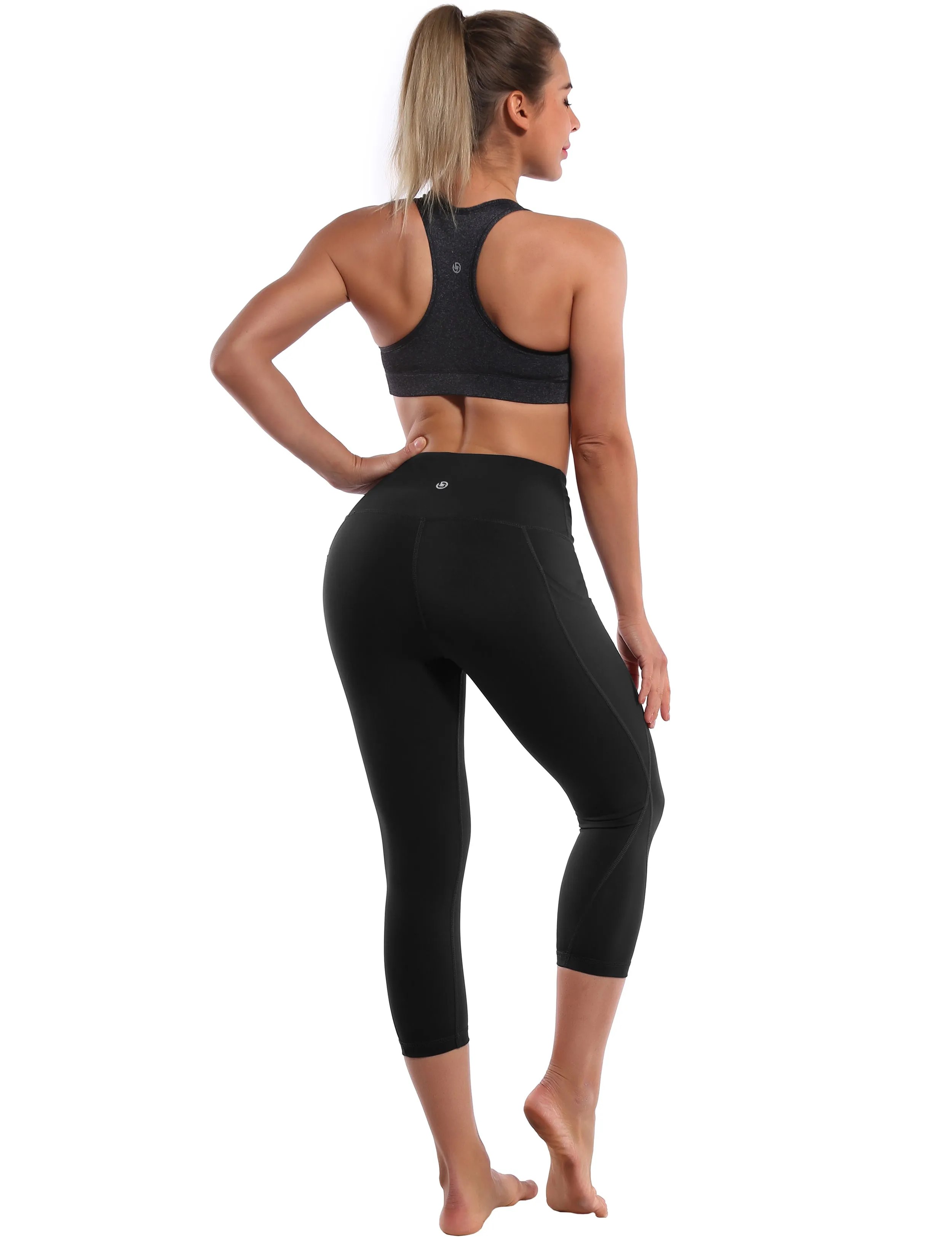 19" High Waist Side Pockets Capris black_yoga