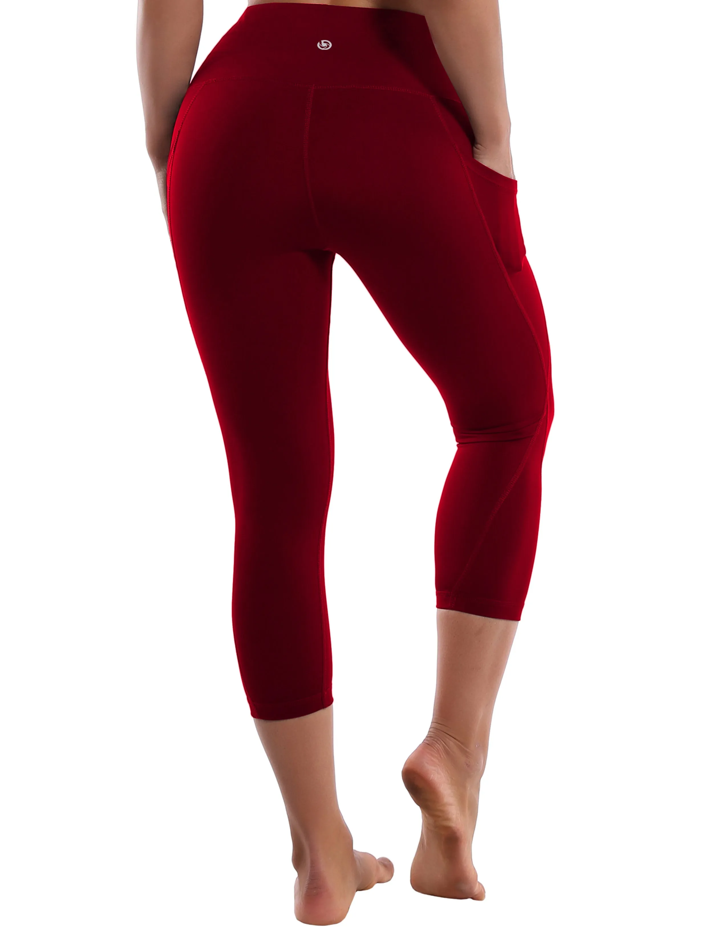 19" High Waist Side Pockets Capris cherryred_yoga