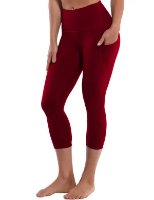 19" High Waist Side Pockets Capris cherryred_yoga