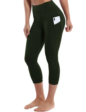 19" High Waist Side Pockets Capris olivegray_yoga
