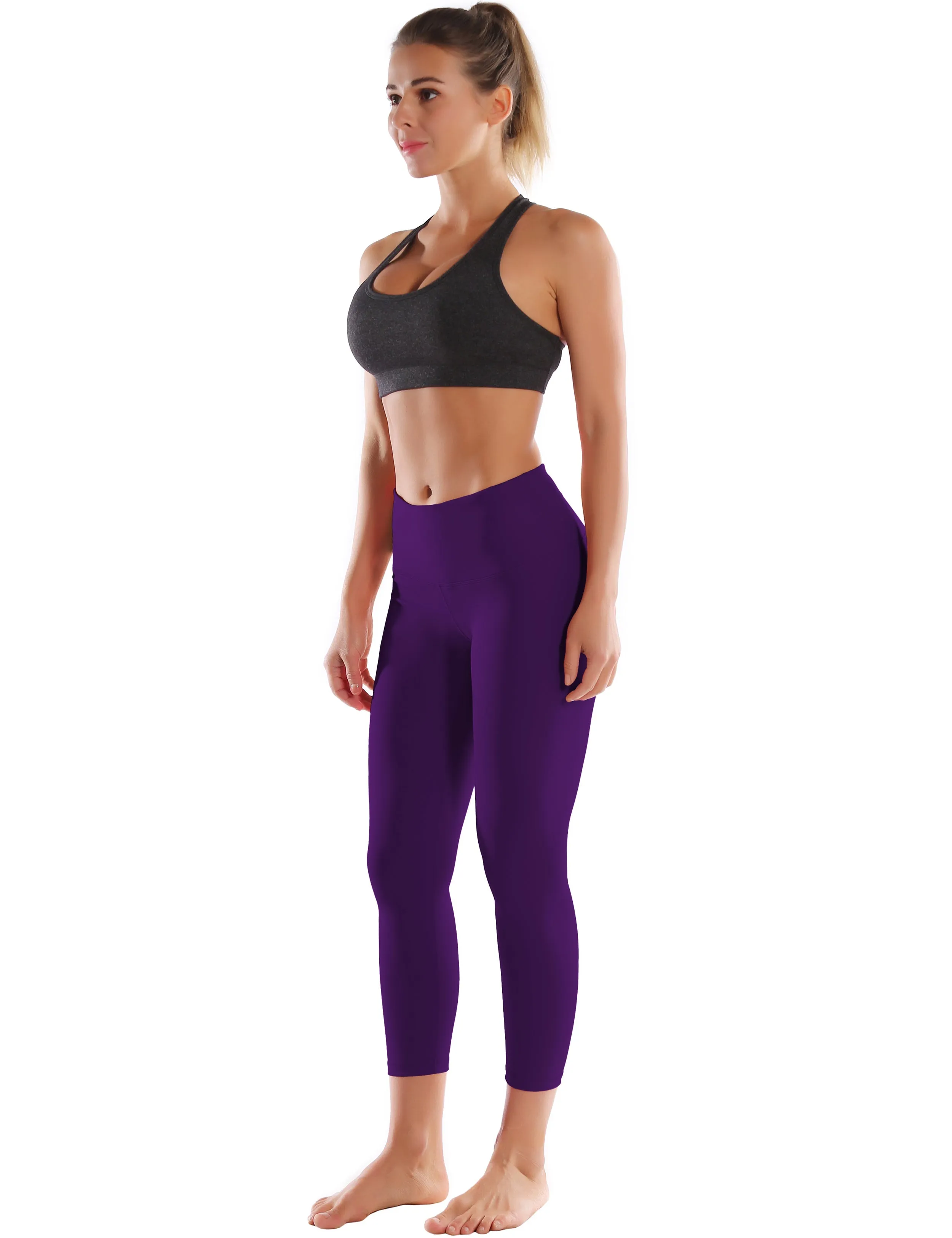 22" High Waist Crop Tight Capris eggplantpurple_yoga