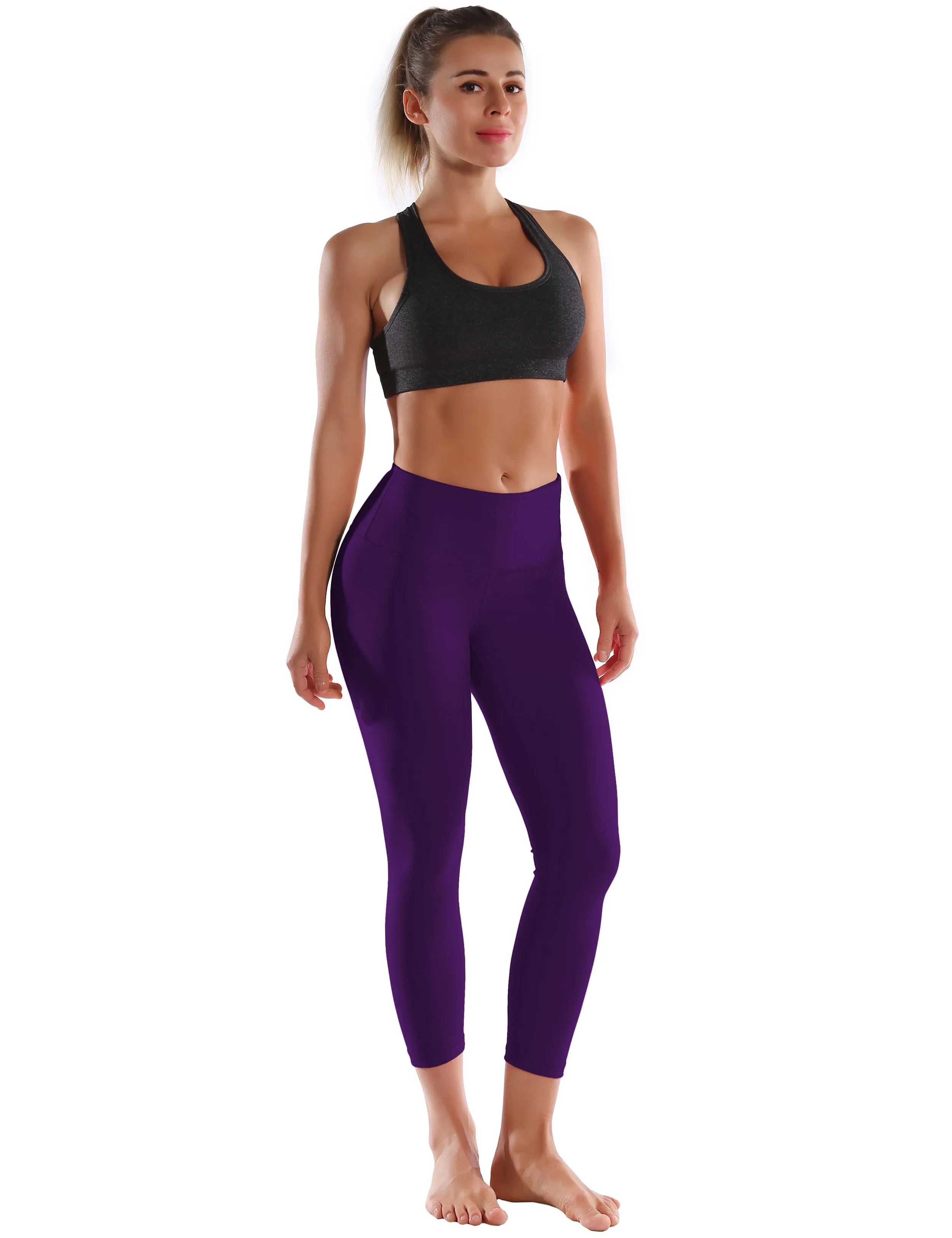 22" High Waist Crop Tight Capris eggplantpurple_yoga
