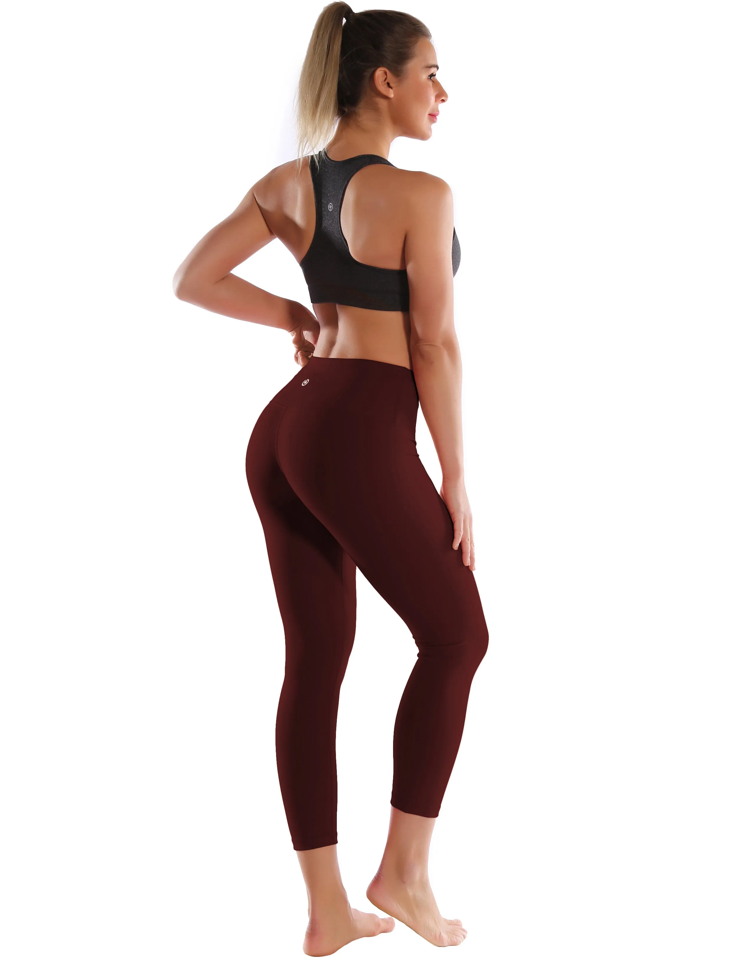 22" High Waist Crop Tight Capris mahoganymaroon_yoga