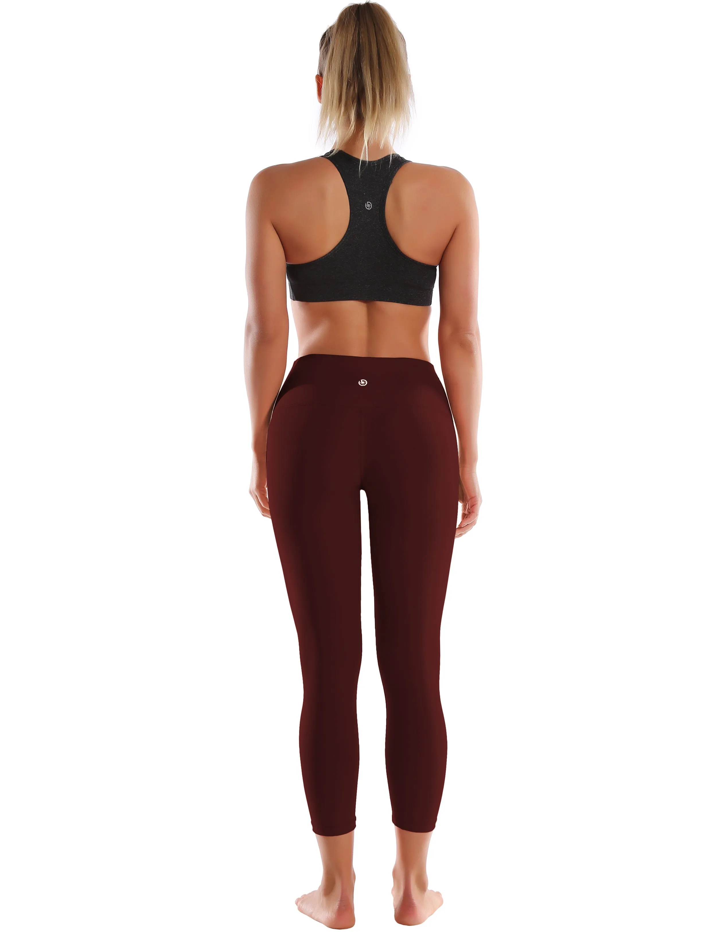 22" High Waist Crop Tight Capris mahoganymaroon_yoga