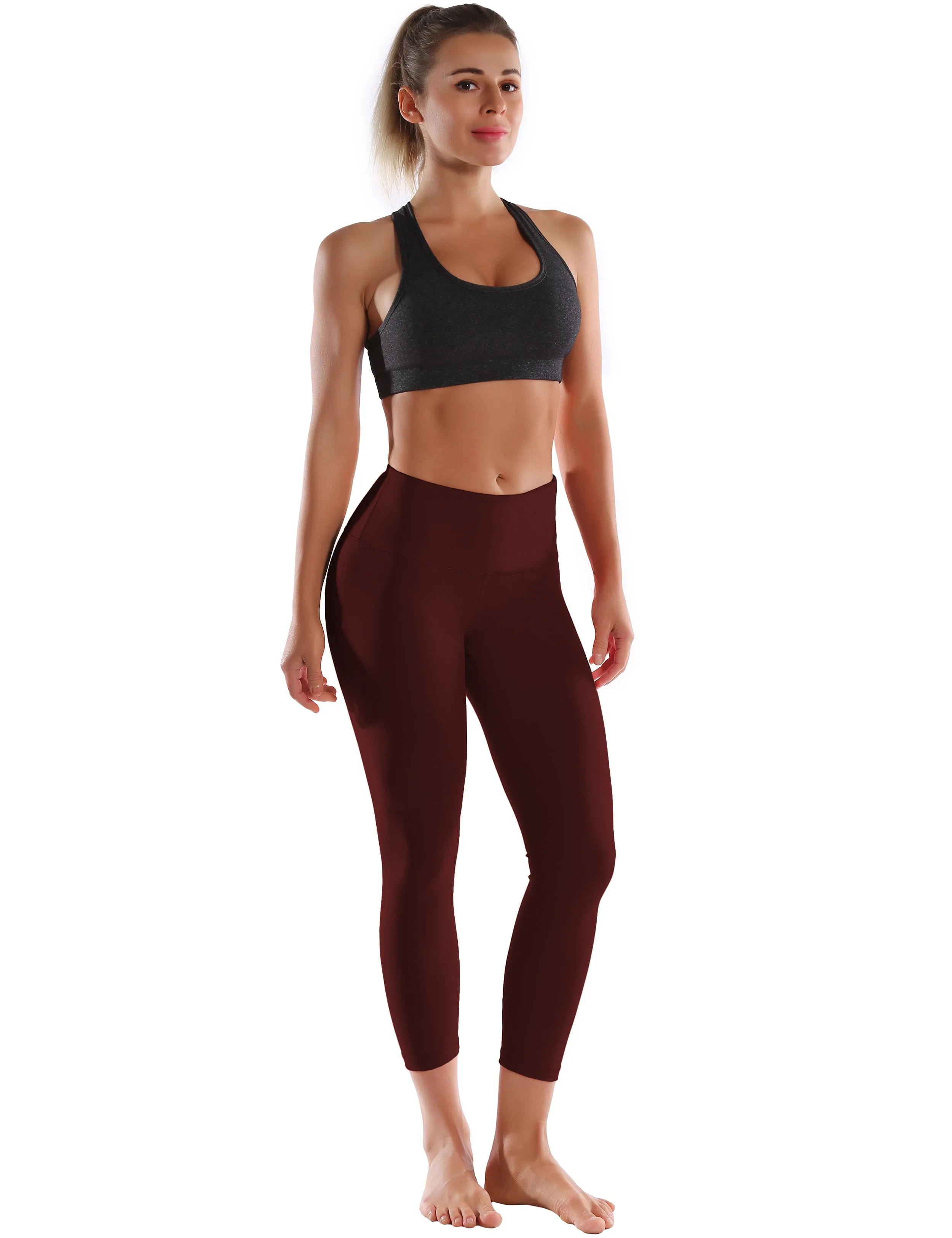22" High Waist Crop Tight Capris mahoganymaroon_yoga