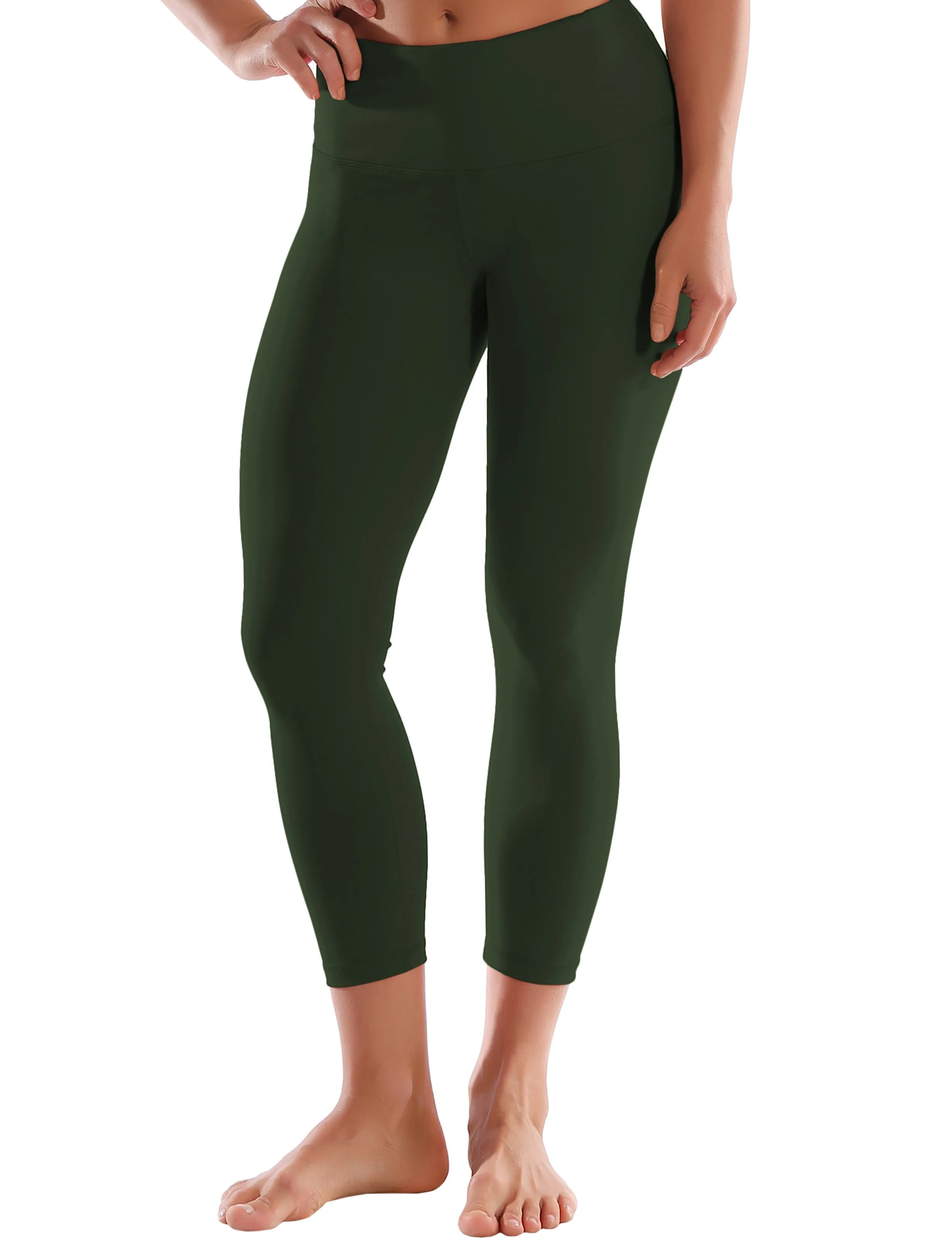 22" High Waist Crop Tight Capris olivegray_yoga