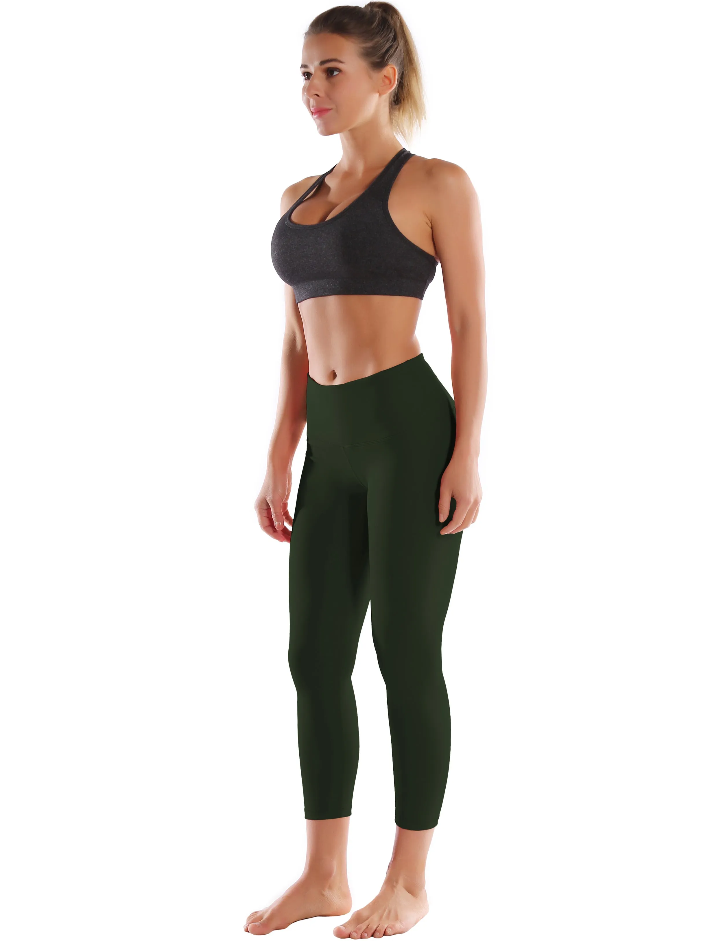 22" High Waist Crop Tight Capris olivegray_yoga