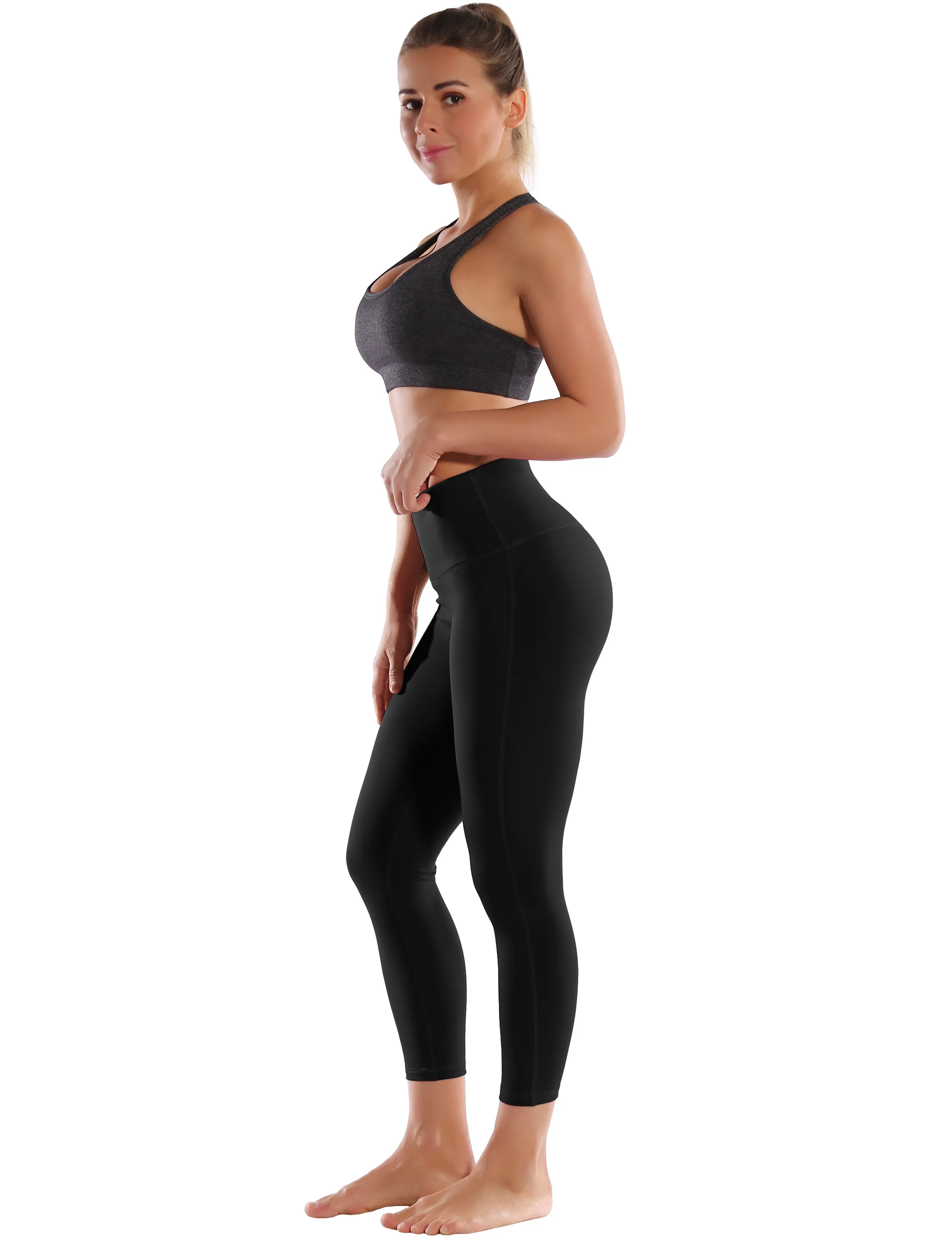 22" High Waist Side Line Capris black_yoga