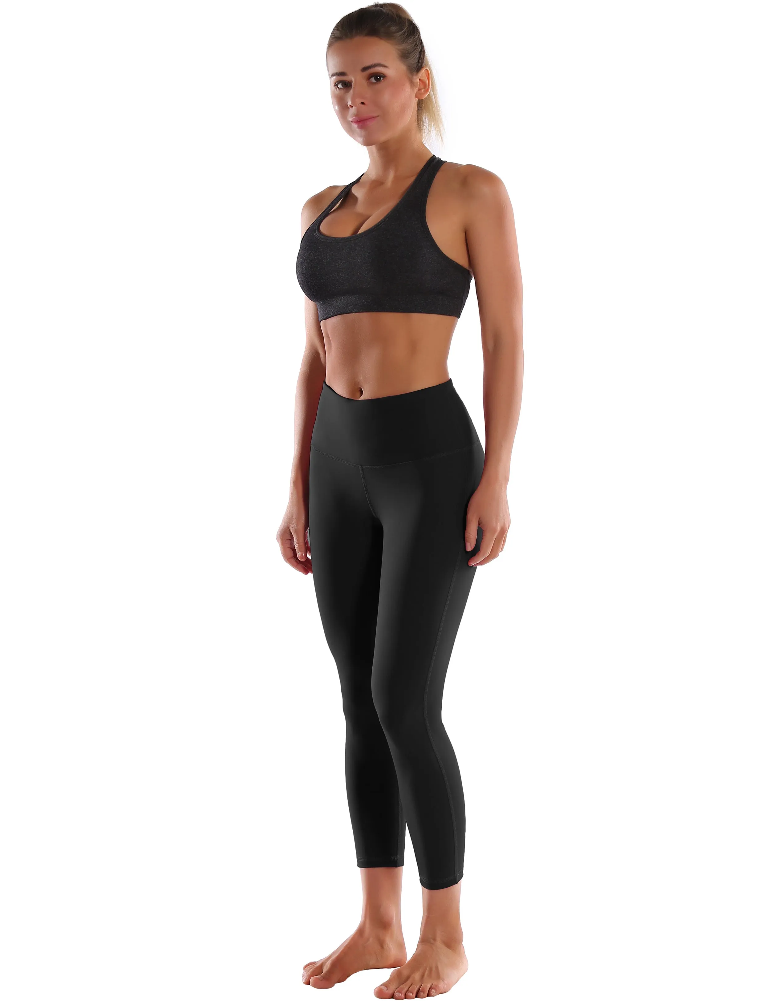 22" High Waist Side Line Capris black_yoga