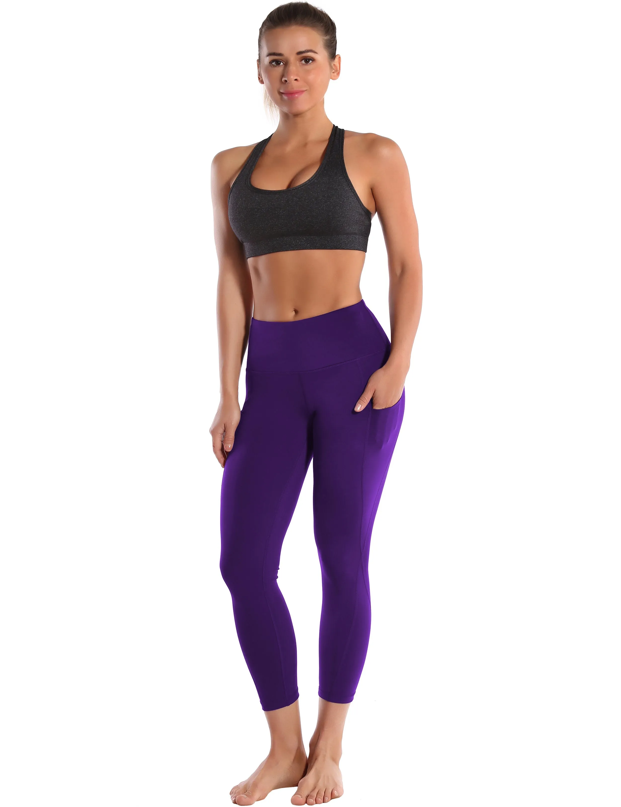 22" High Waist Side Pockets Capris eggplantpurple_yoga