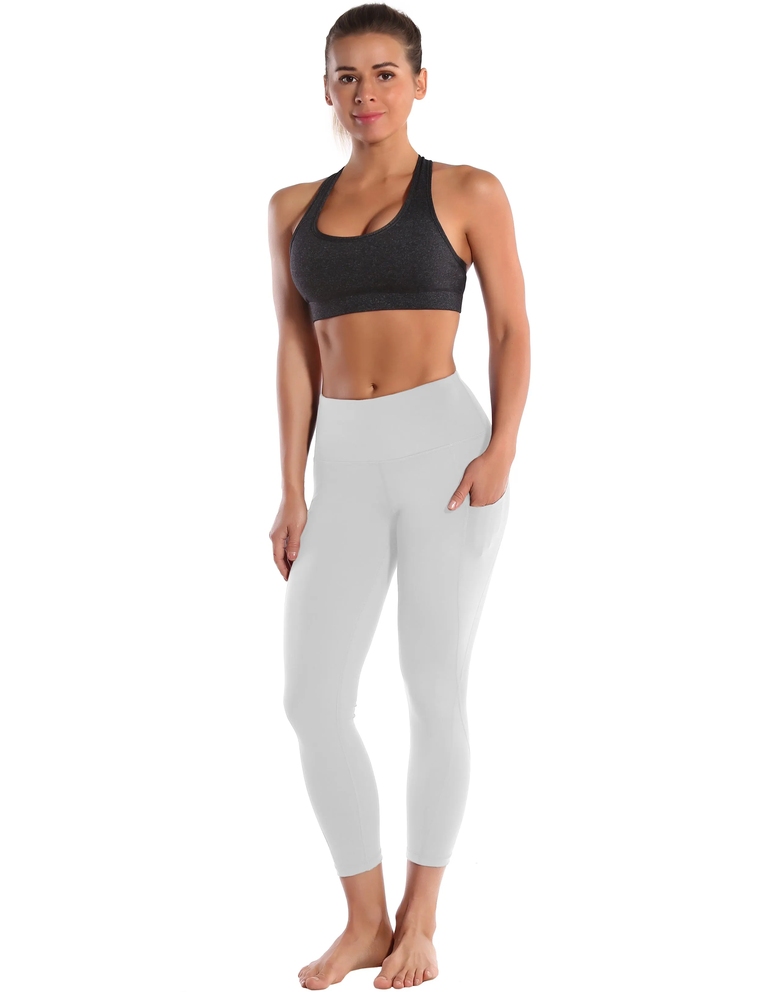 22" High Waist Side Pockets Capris lightgray_yoga