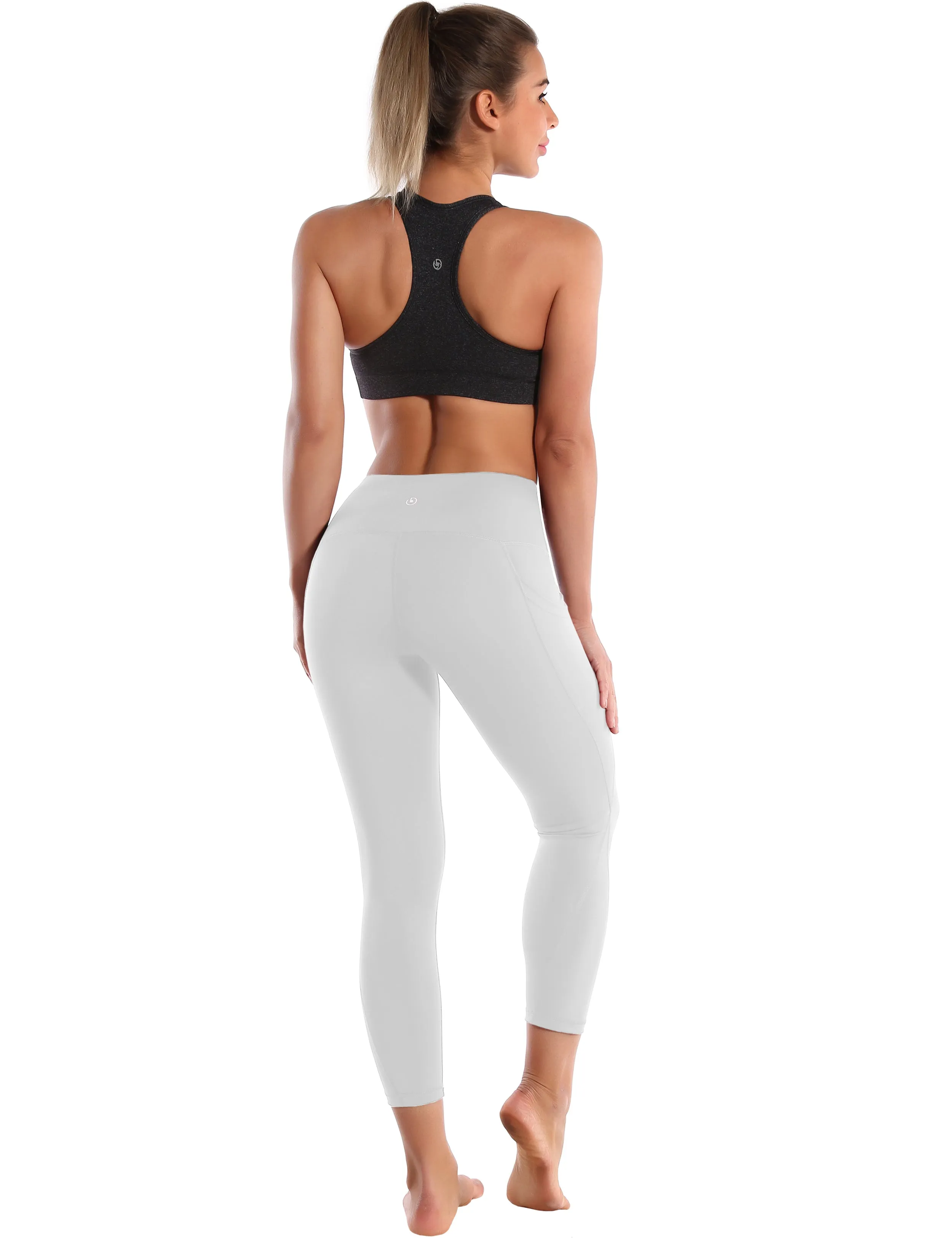 22" High Waist Side Pockets Capris lightgray_yoga