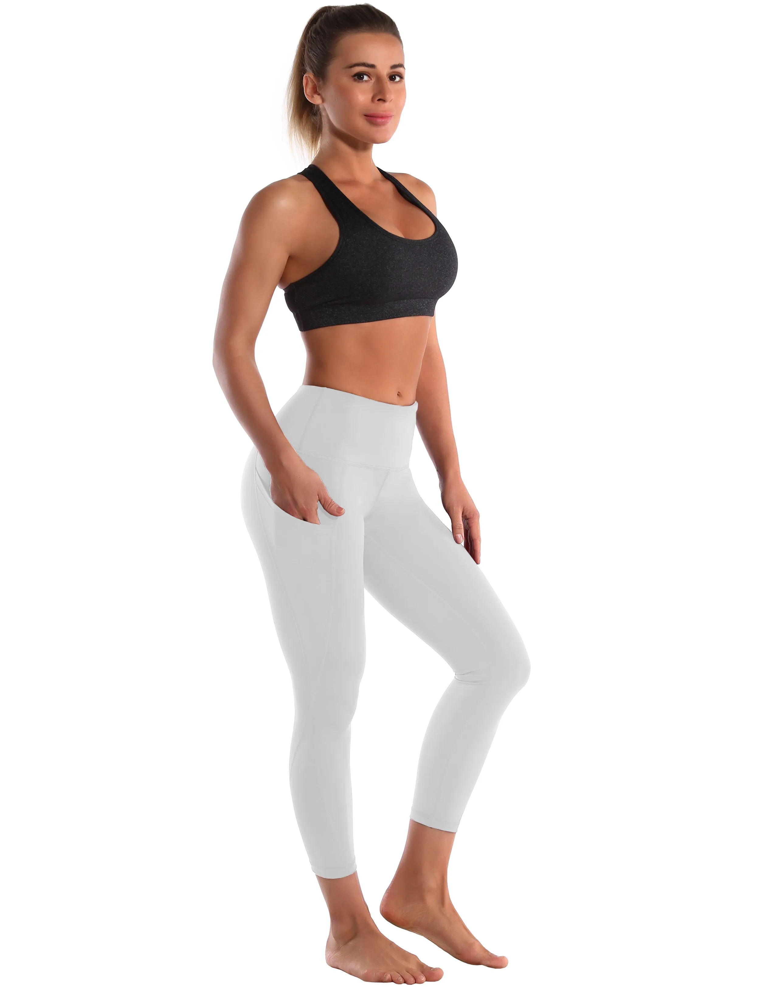 22" High Waist Side Pockets Capris lightgray_yoga