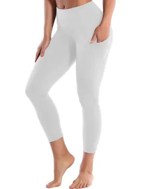 22" High Waist Side Pockets Capris lightgray_yoga
