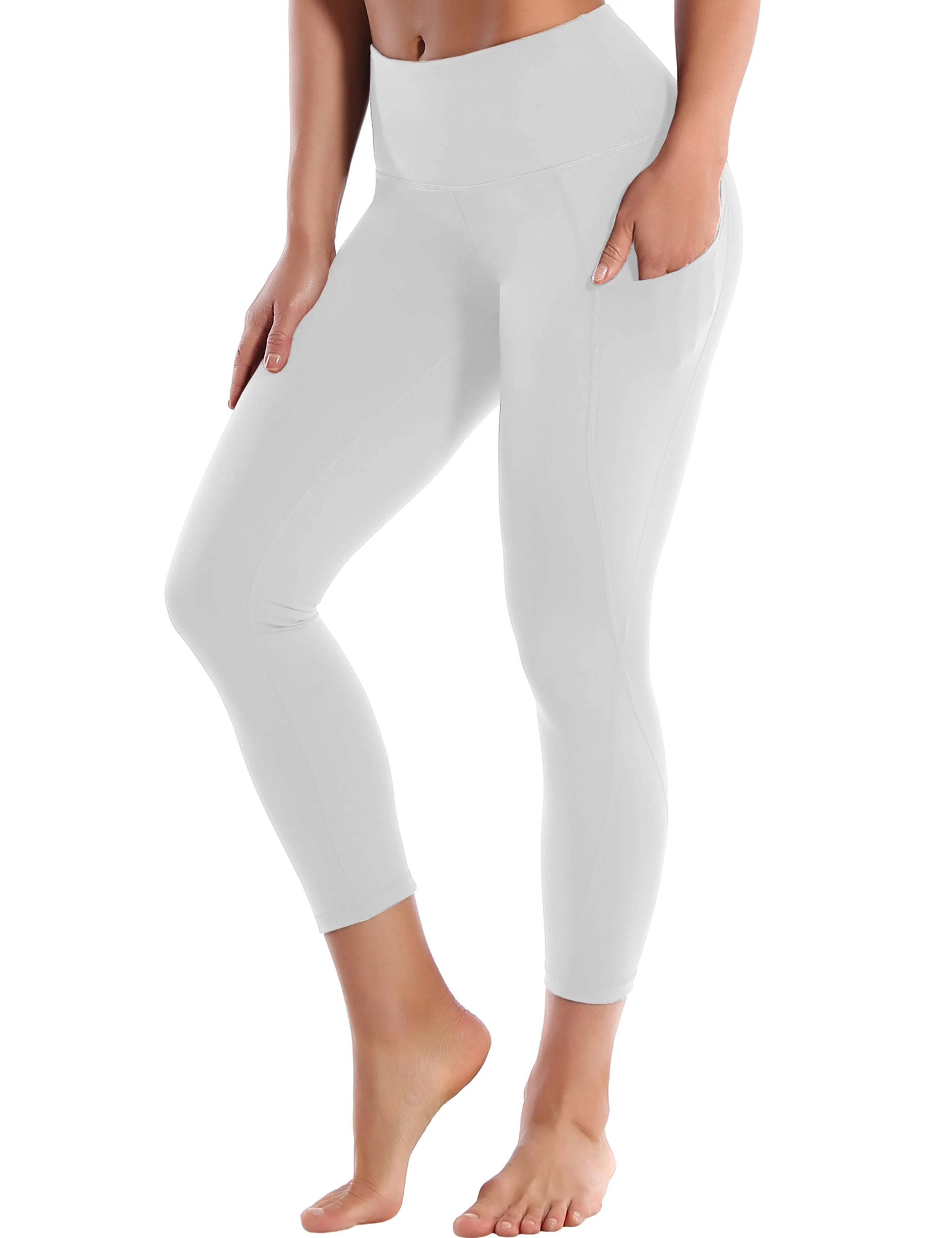 22" High Waist Side Pockets Capris lightgray_yoga