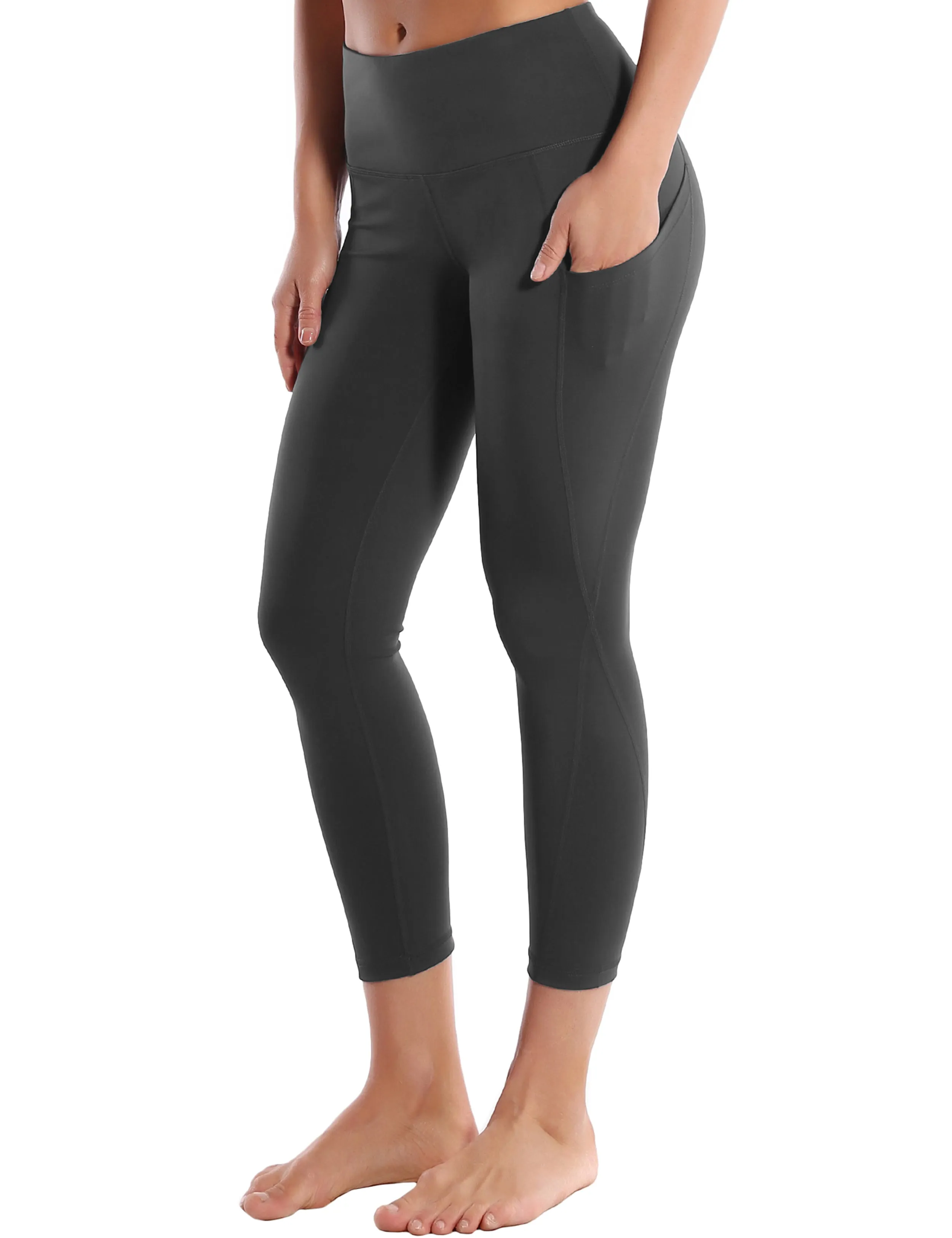 22" High Waist Side Pockets Capris shadowcharcoal_yoga