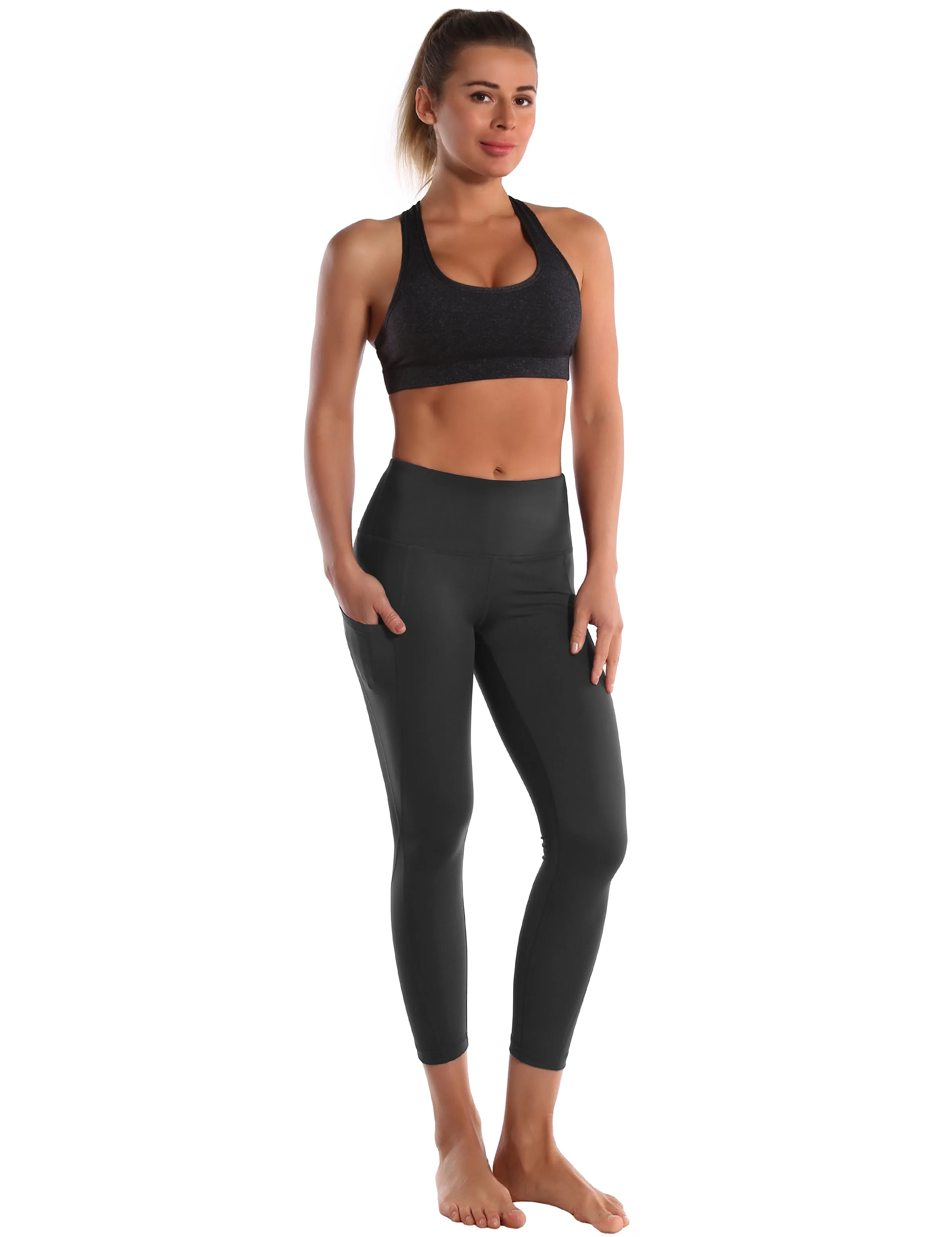 22" High Waist Side Pockets Capris shadowcharcoal_yoga