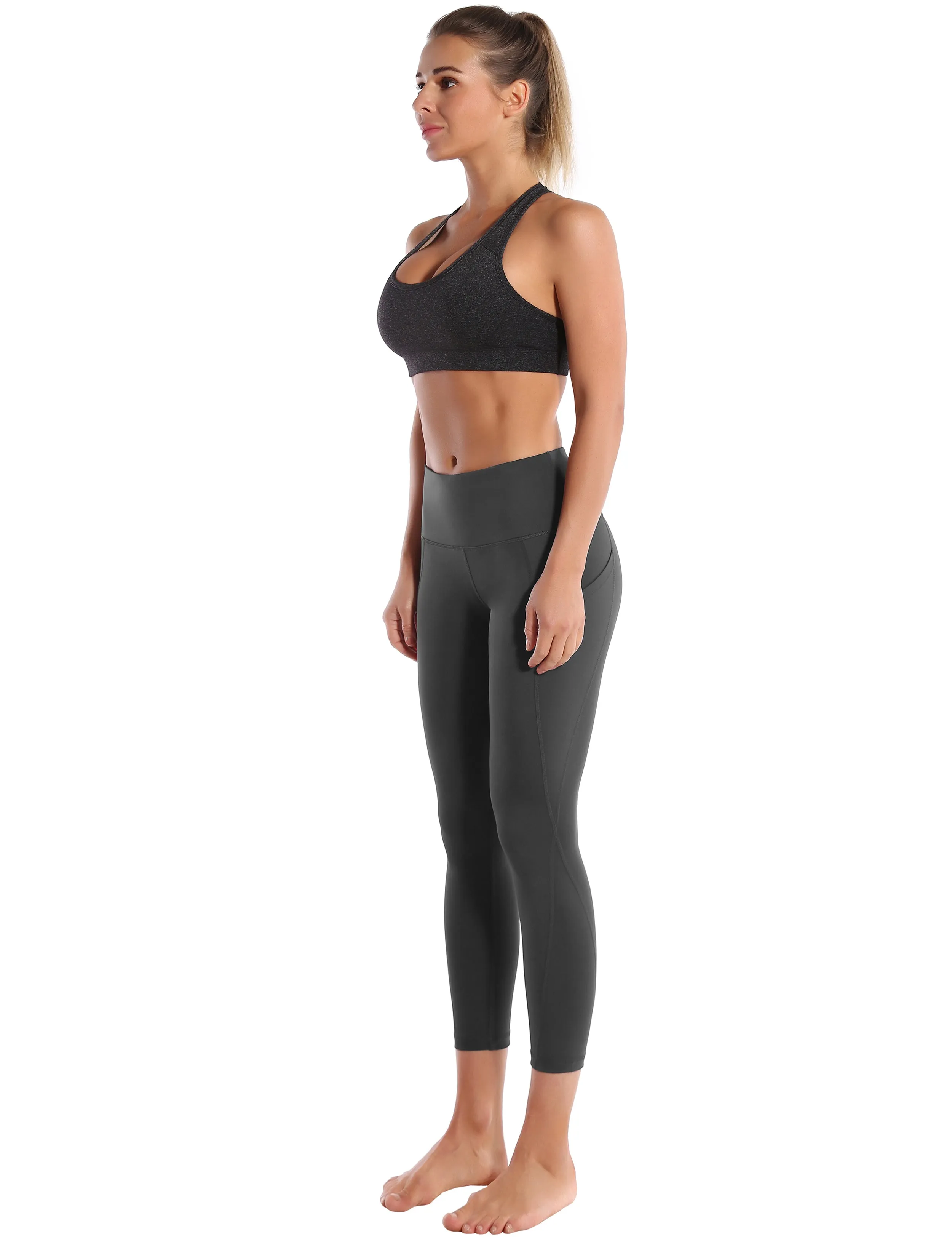 22" High Waist Side Pockets Capris shadowcharcoal_yoga