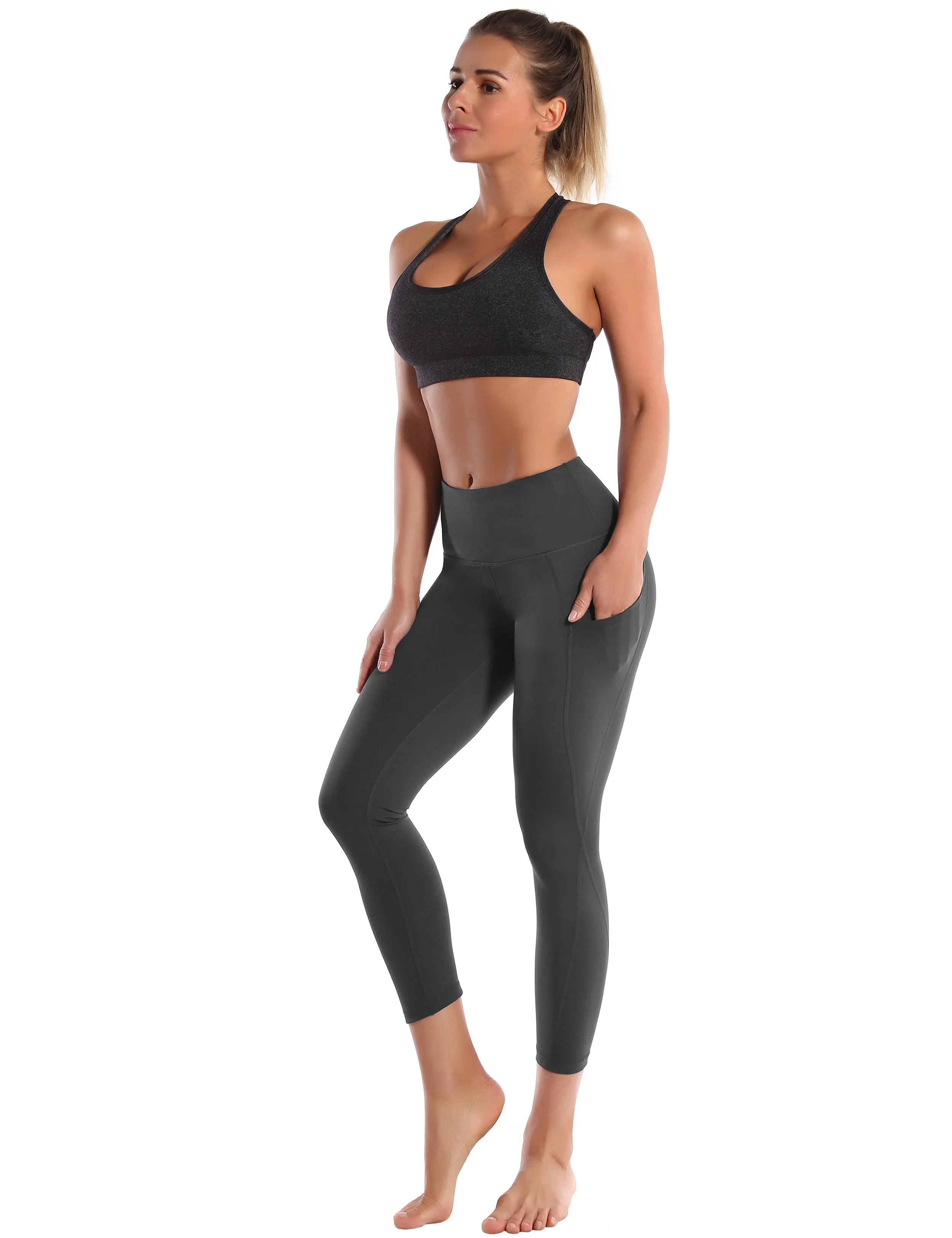 22" High Waist Side Pockets Capris shadowcharcoal_yoga