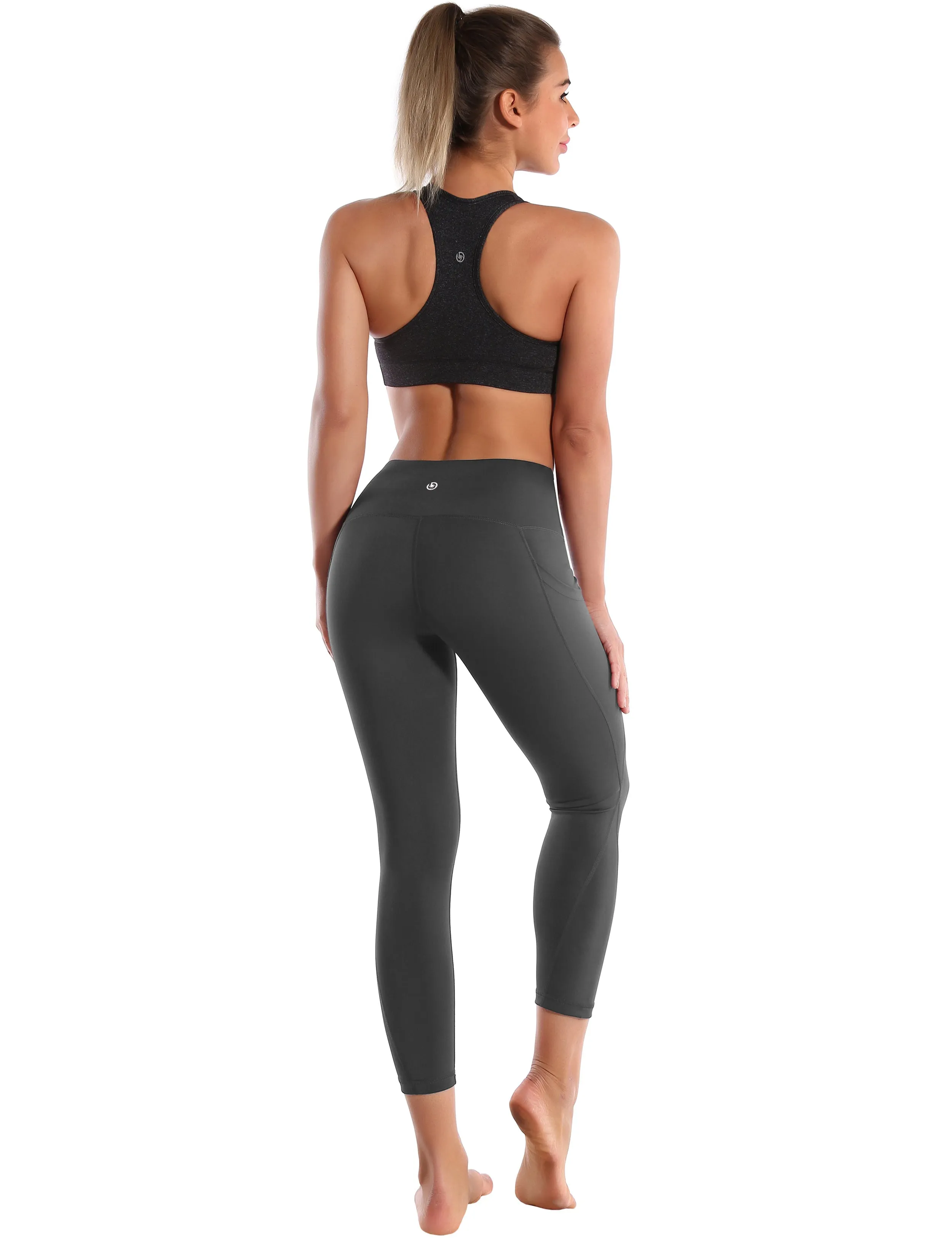 22" High Waist Side Pockets Capris shadowcharcoal_yoga