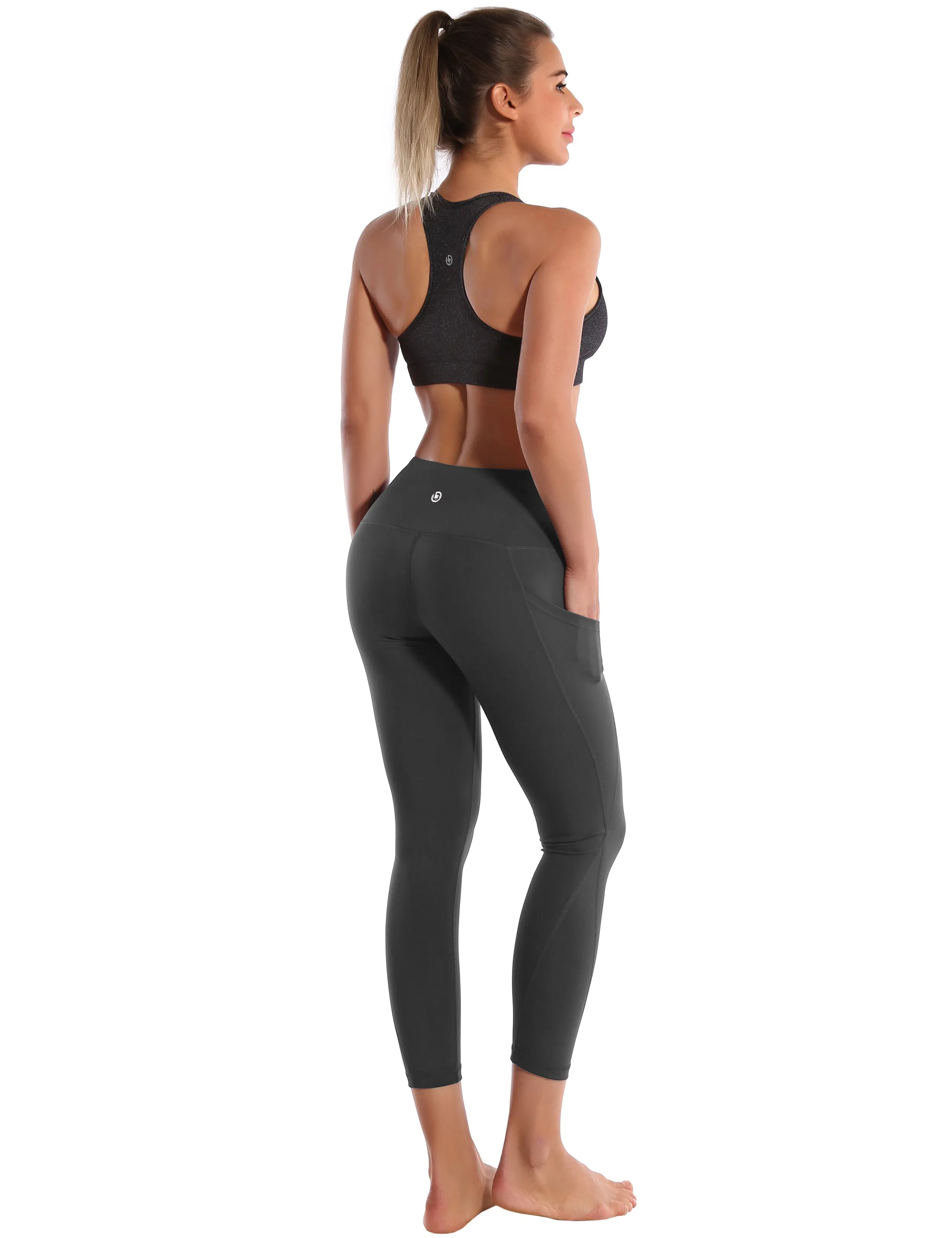 22" High Waist Side Pockets Capris shadowcharcoal_yoga
