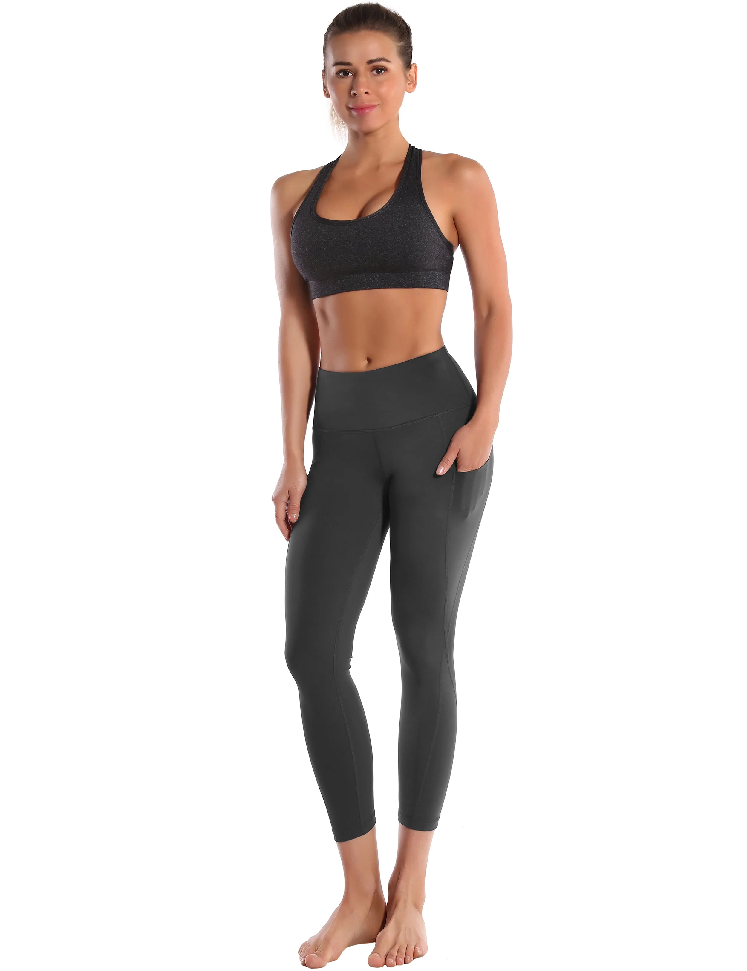 22" High Waist Side Pockets Capris shadowcharcoal_yoga