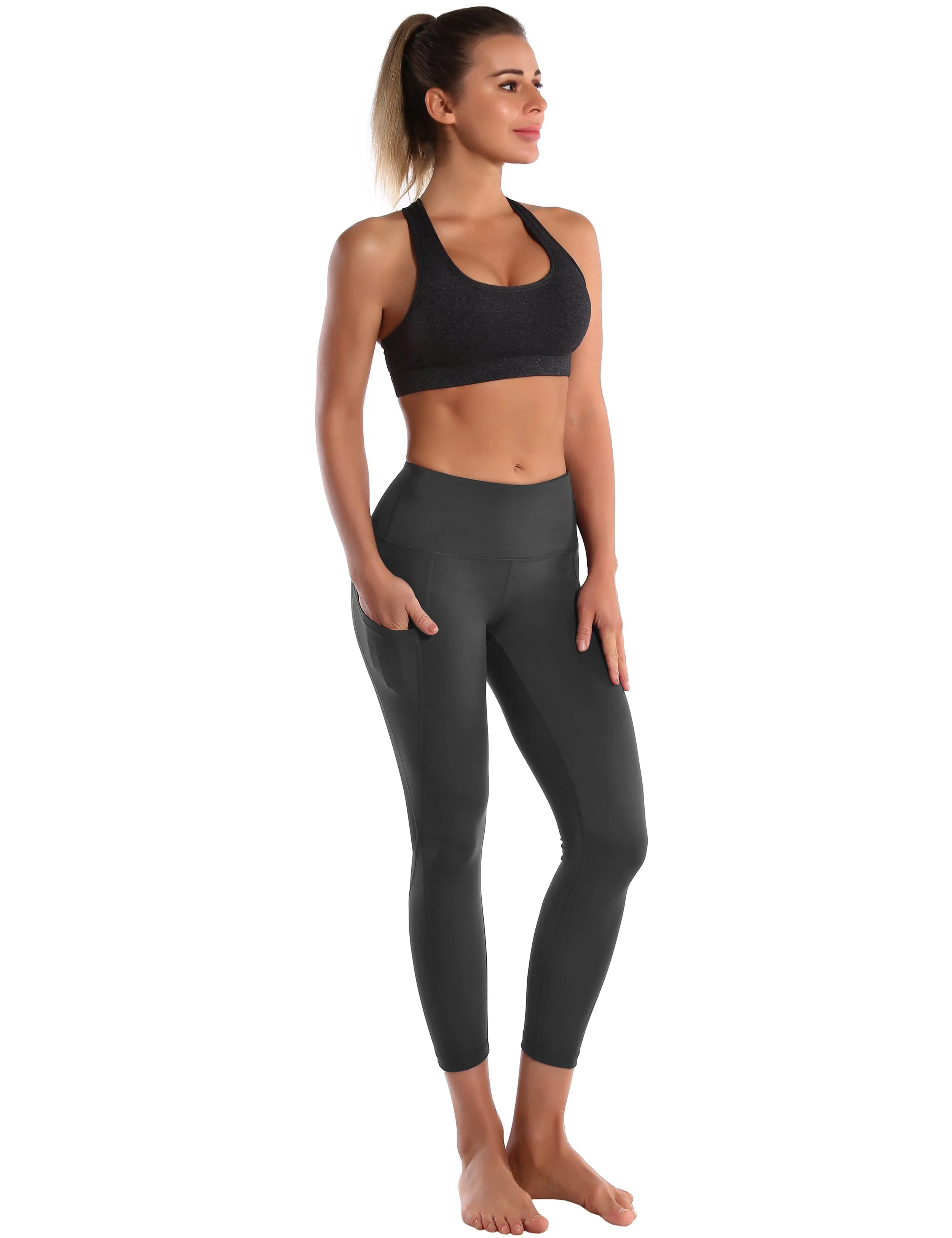 22" High Waist Side Pockets Capris shadowcharcoal_yoga