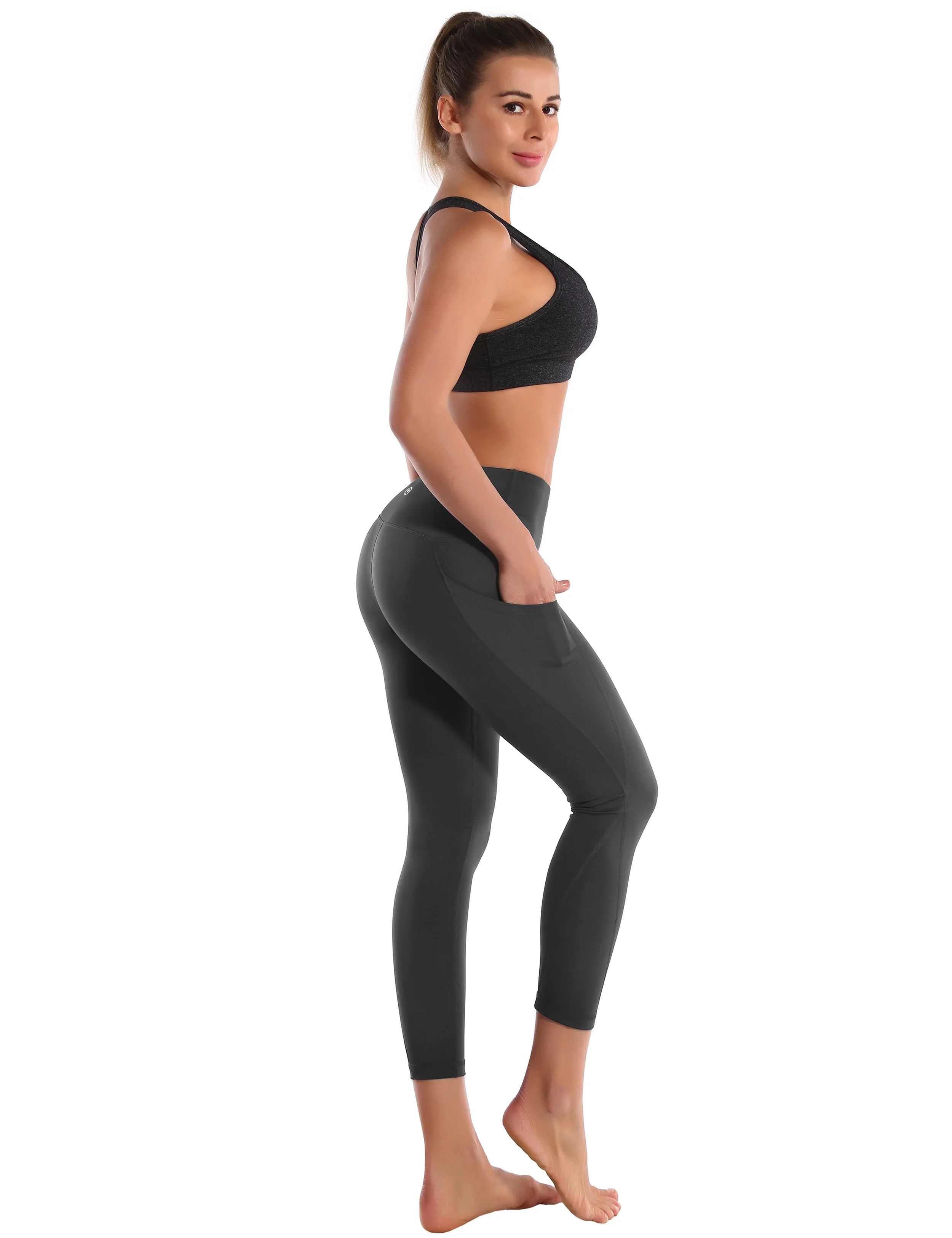22" High Waist Side Pockets Capris shadowcharcoal_yoga