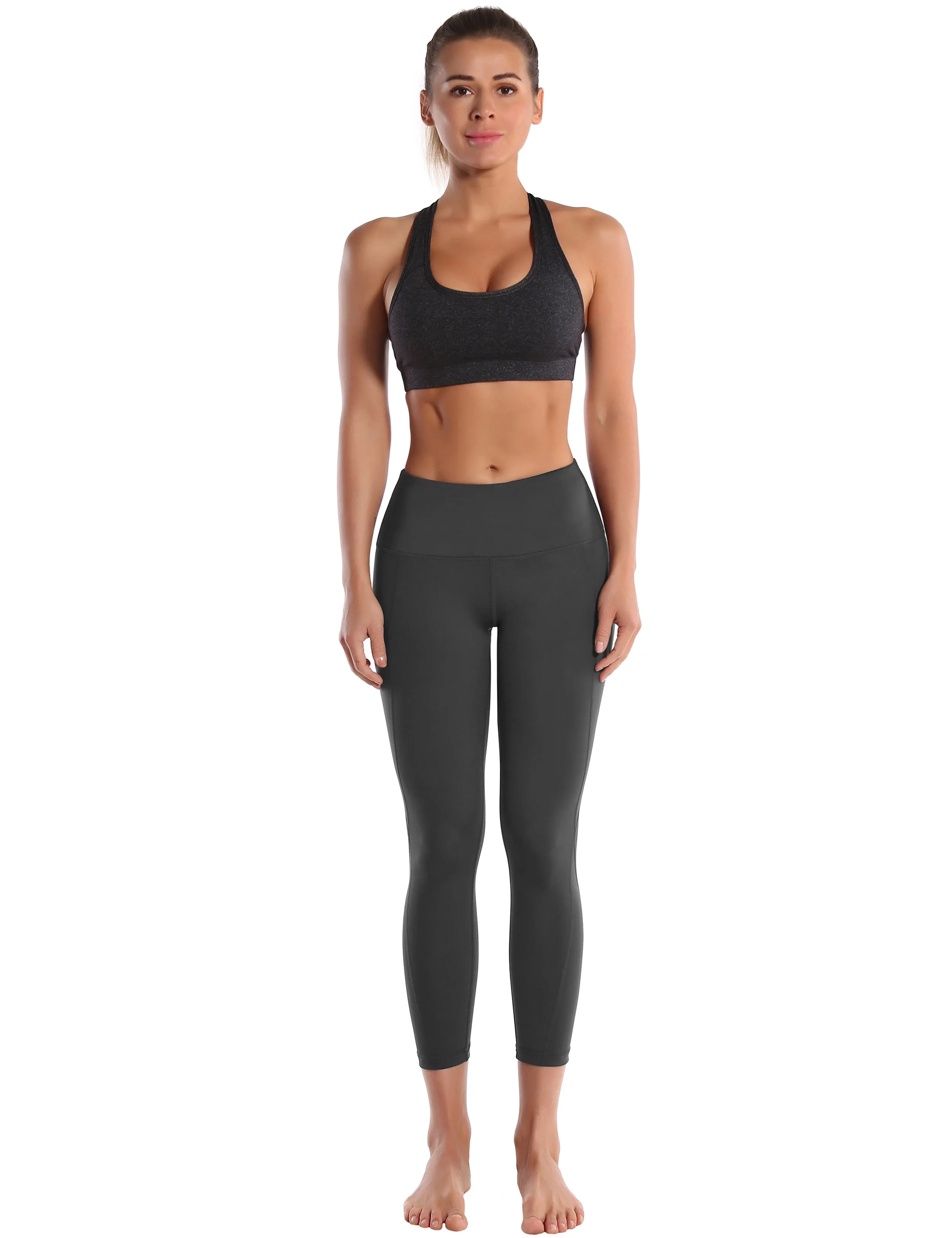 22" High Waist Side Pockets Capris shadowcharcoal_yoga